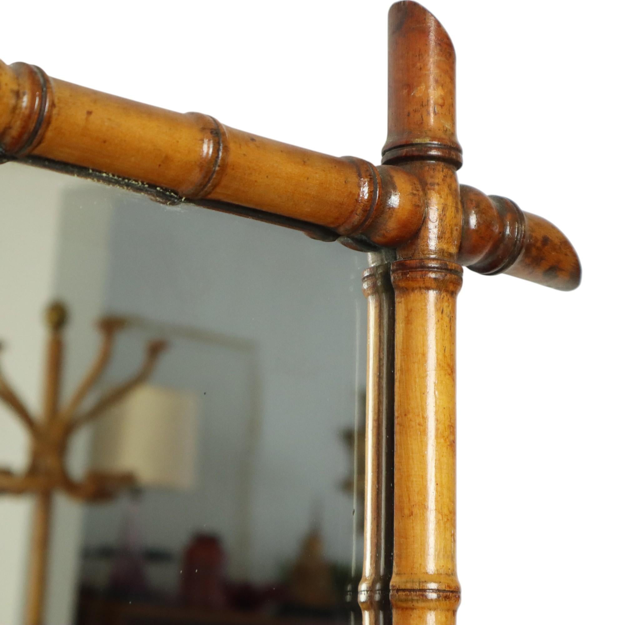 Antique Wooden Faux Bamboo Mirror France 45x39cm For Sale 5