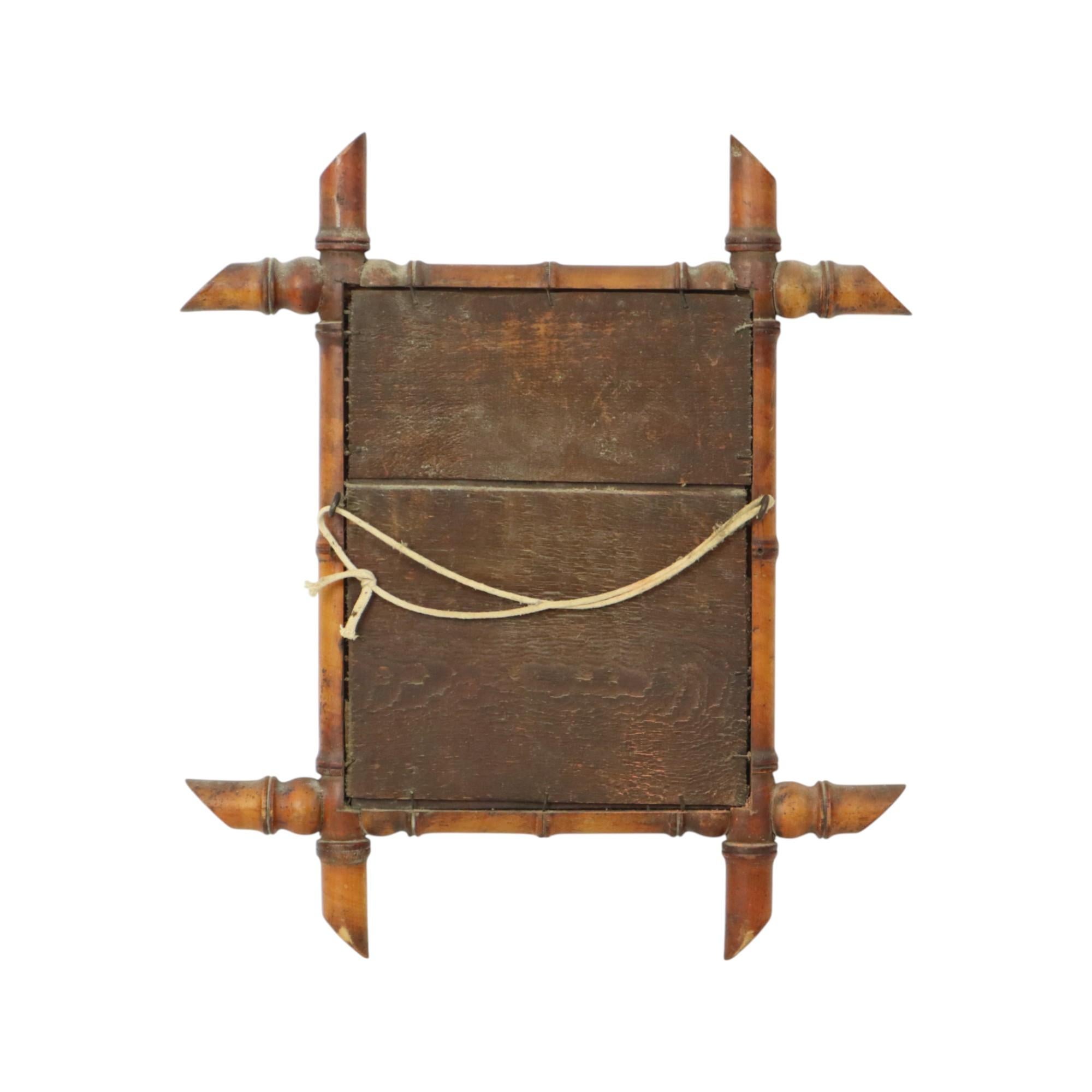 Antique Wooden Faux Bamboo Mirror France 45x39cm For Sale 6