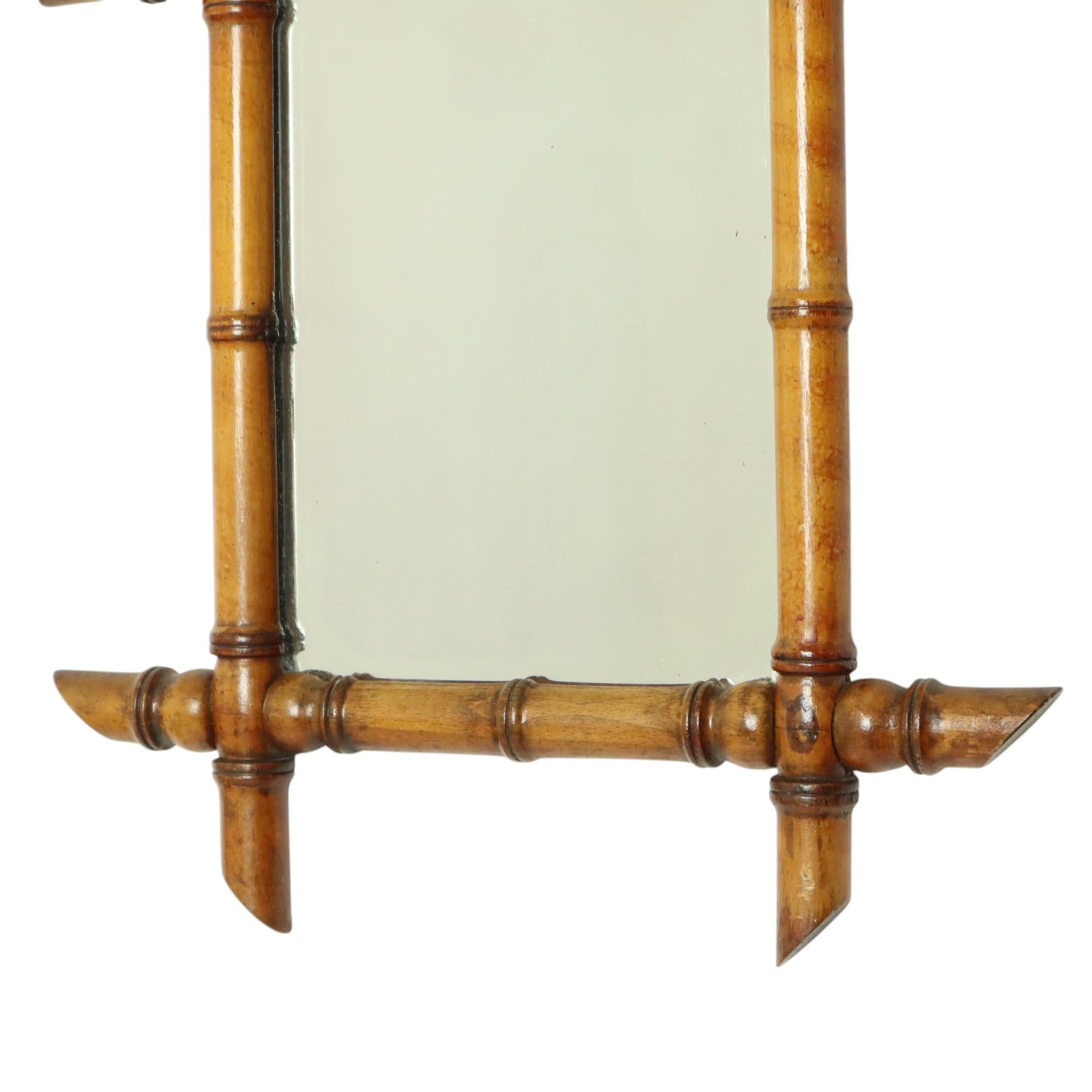 French Antique Wooden Faux Bamboo Mirror France 45x39cm For Sale