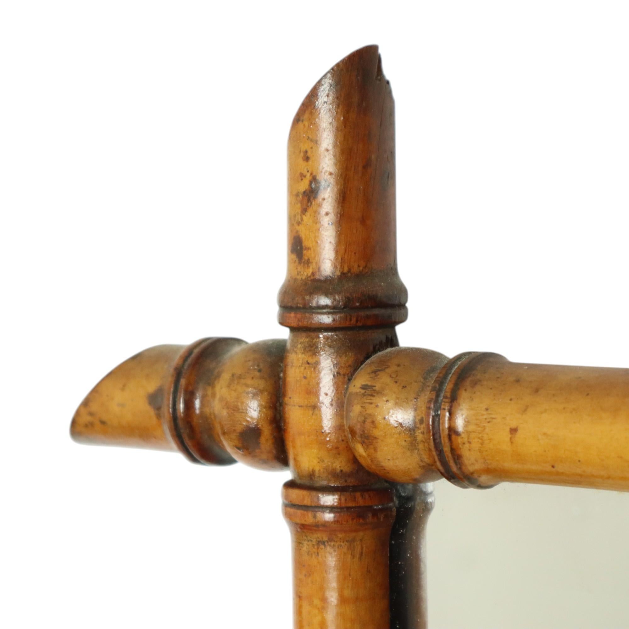 Antique Wooden Faux Bamboo Mirror France 45x39cm In Good Condition For Sale In Poperinge, BE