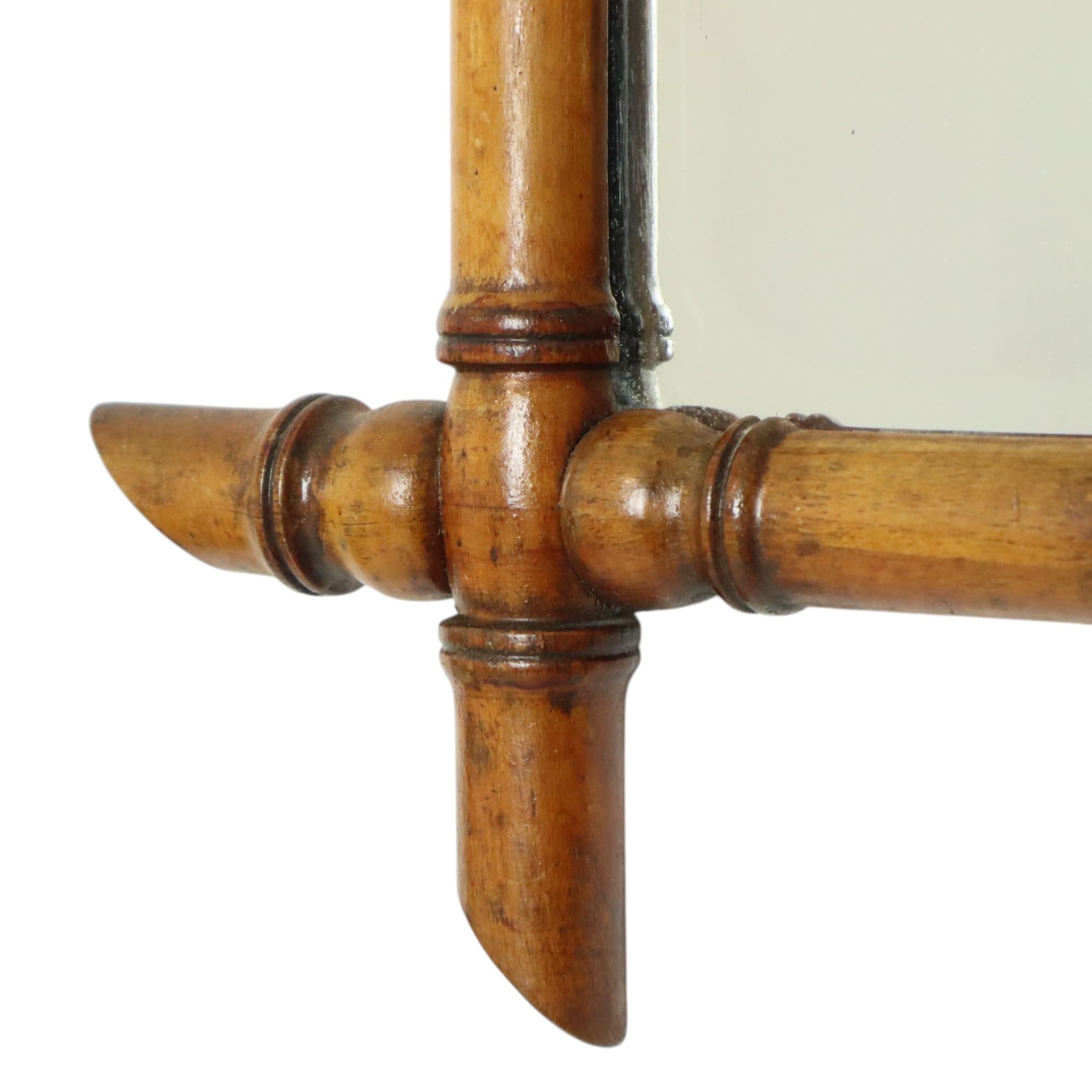 Early 20th Century Antique Wooden Faux Bamboo Mirror France 45x39cm For Sale