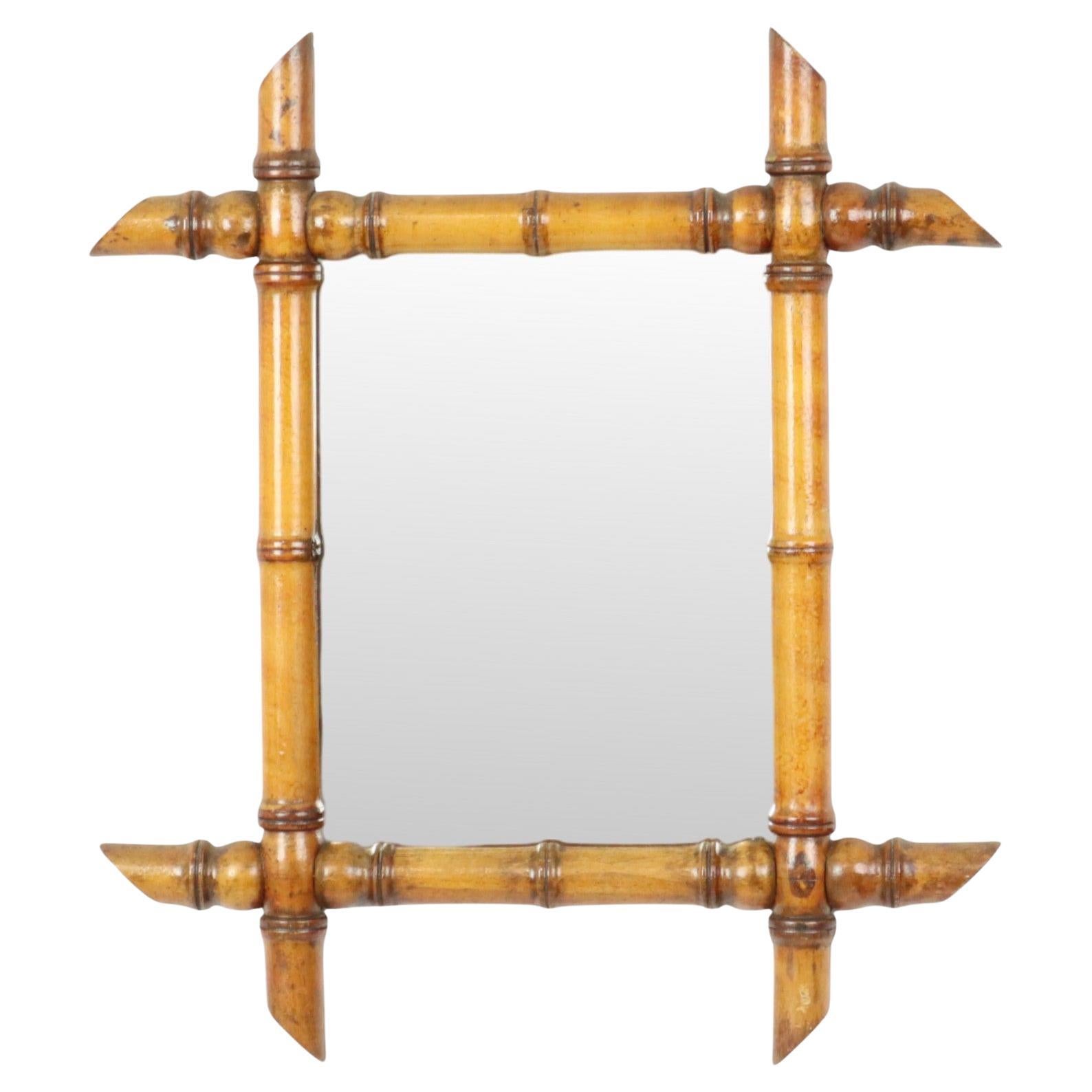 Antique Wooden Faux Bamboo Mirror France 45x39cm