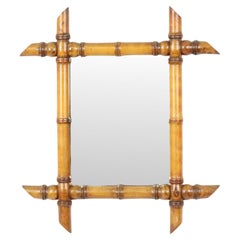 Antique Wooden Faux Bamboo Mirror France 45x39cm