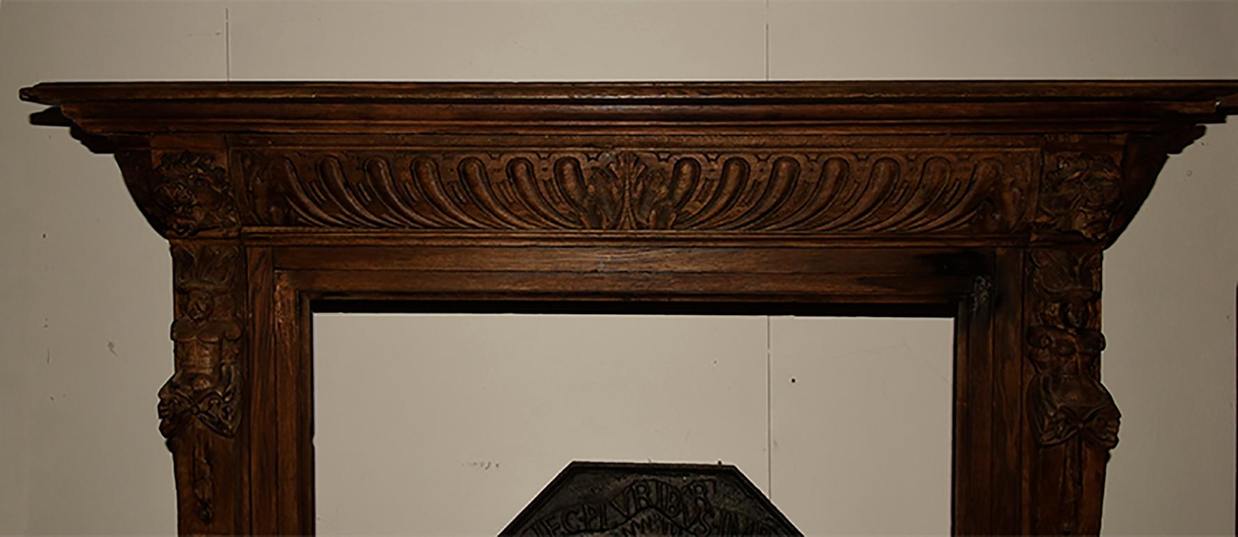Belgian Antique Wooden Fireplace Mantel, 19th Century