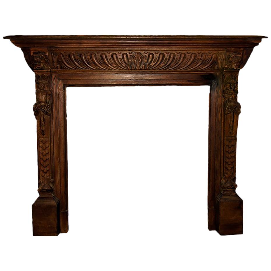 Antique Wooden Fireplace Mantel, 19th Century