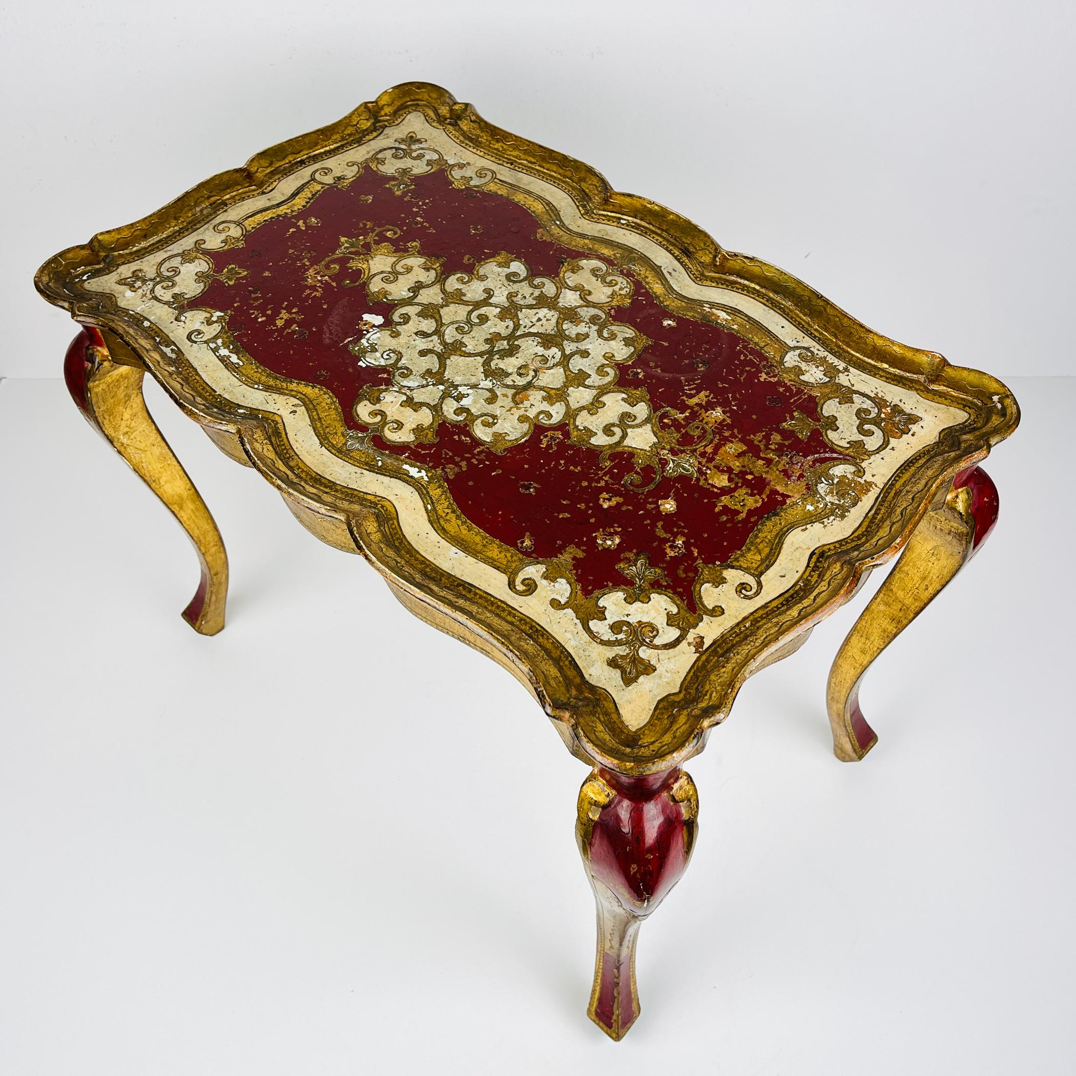 Hollywood Regency Antique Wooden Florentine Table, Italy 1950s For Sale