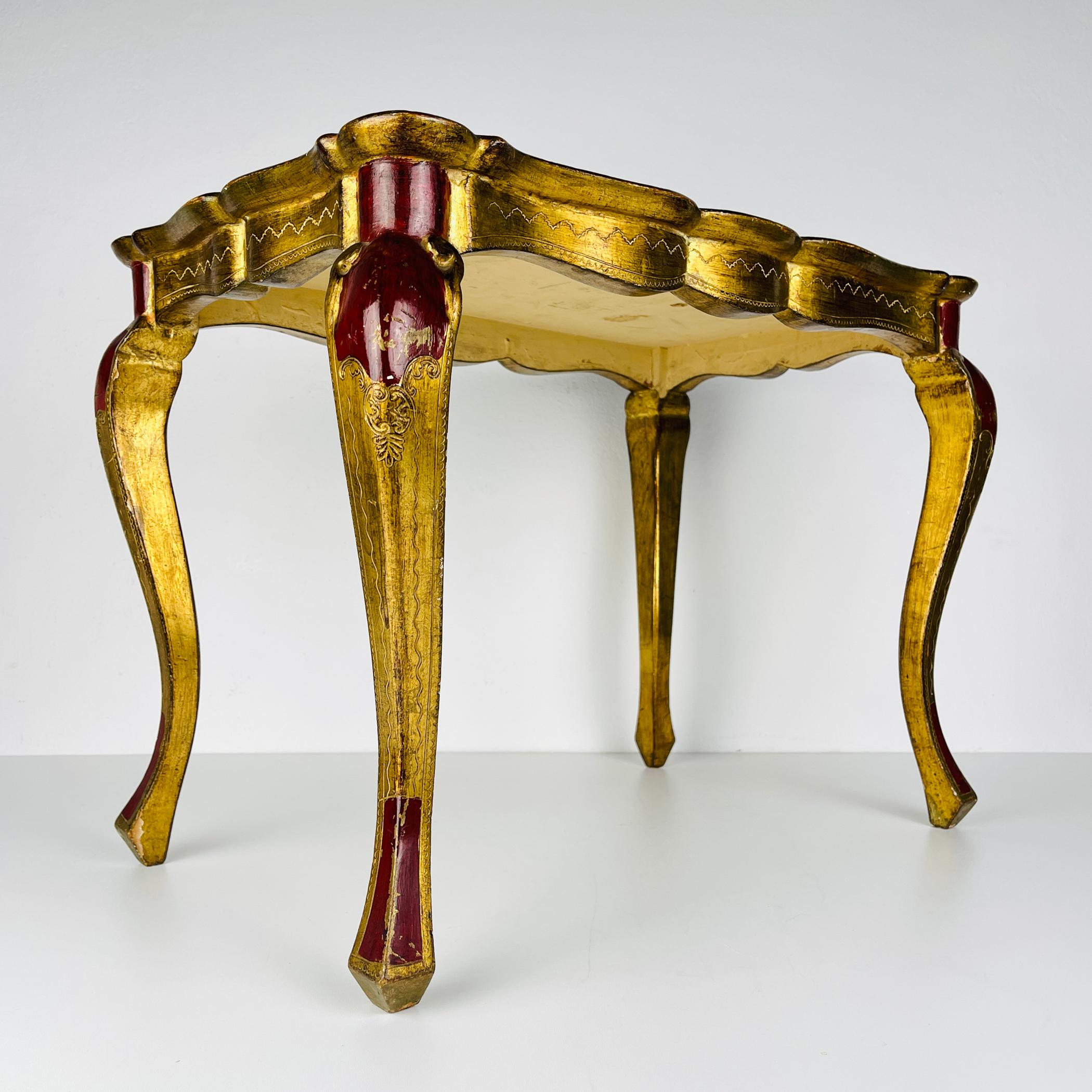 Italian Antique Wooden Florentine Table, Italy 1950s For Sale