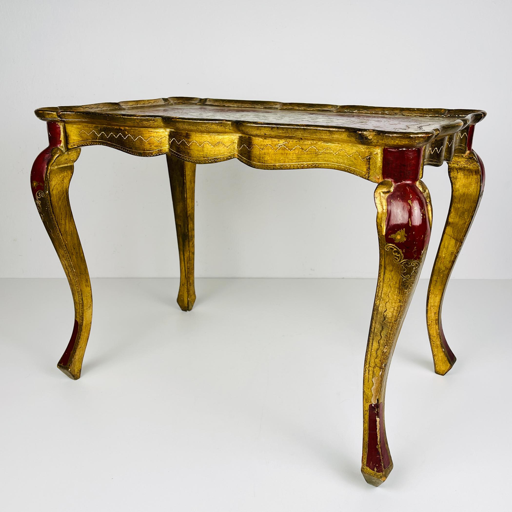Antique Wooden Florentine Table, Italy 1950s In Good Condition For Sale In Miklavž Pri Taboru, SI