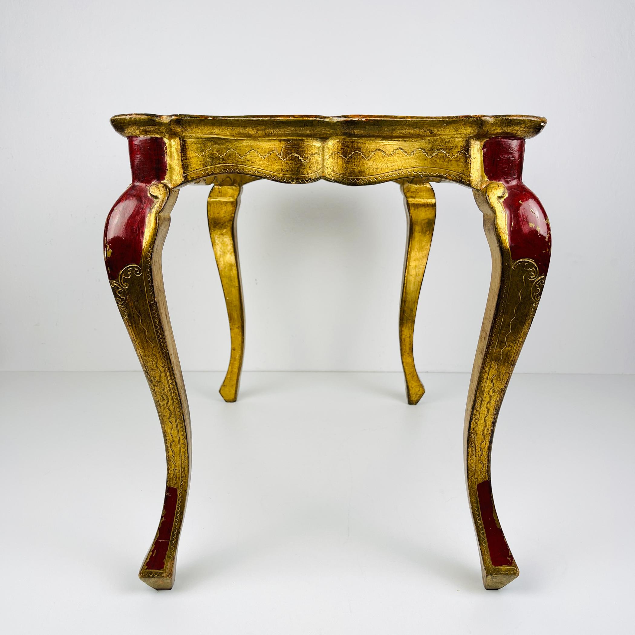 20th Century Antique Wooden Florentine Table, Italy 1950s For Sale