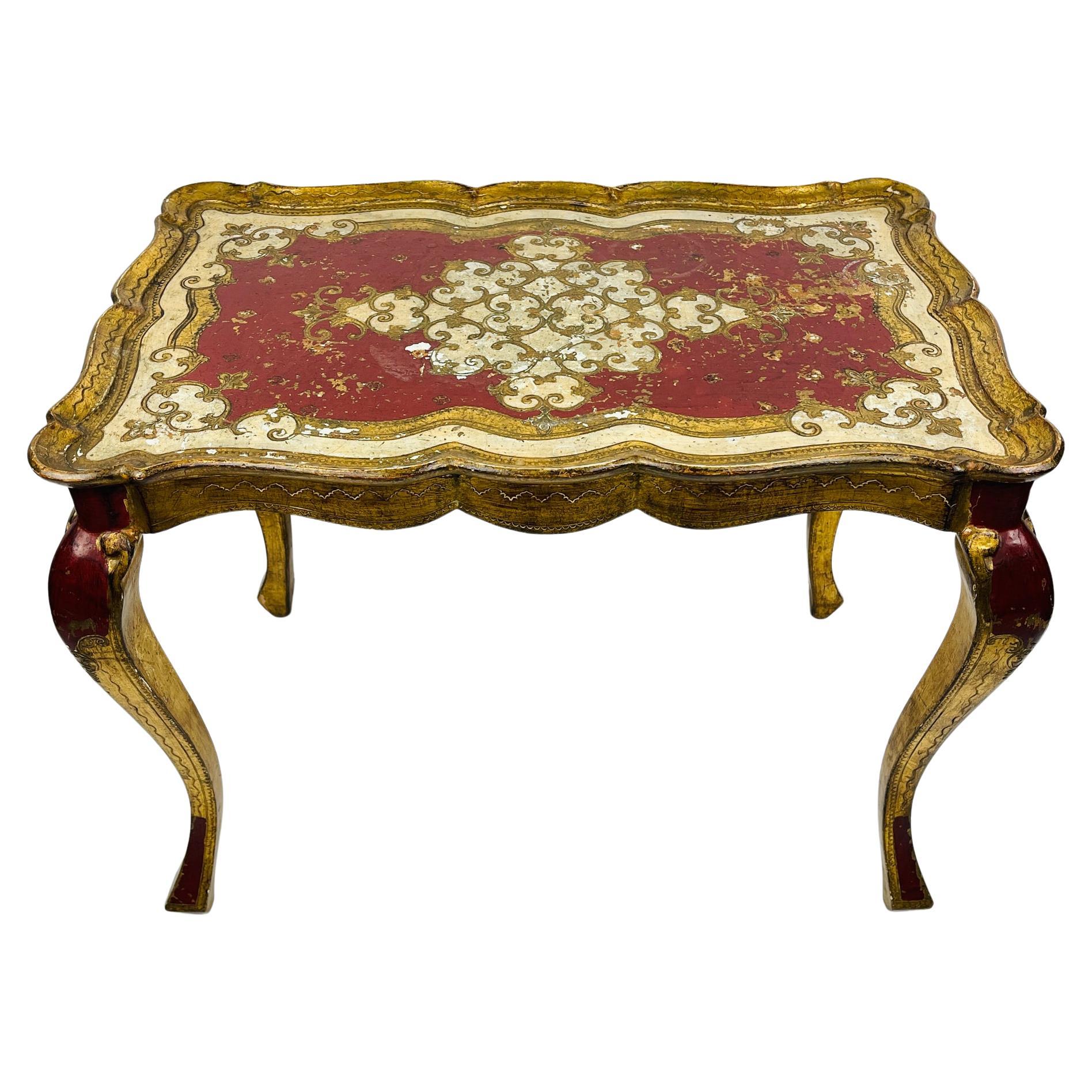 Antique Wooden Florentine Table, Italy 1950s For Sale