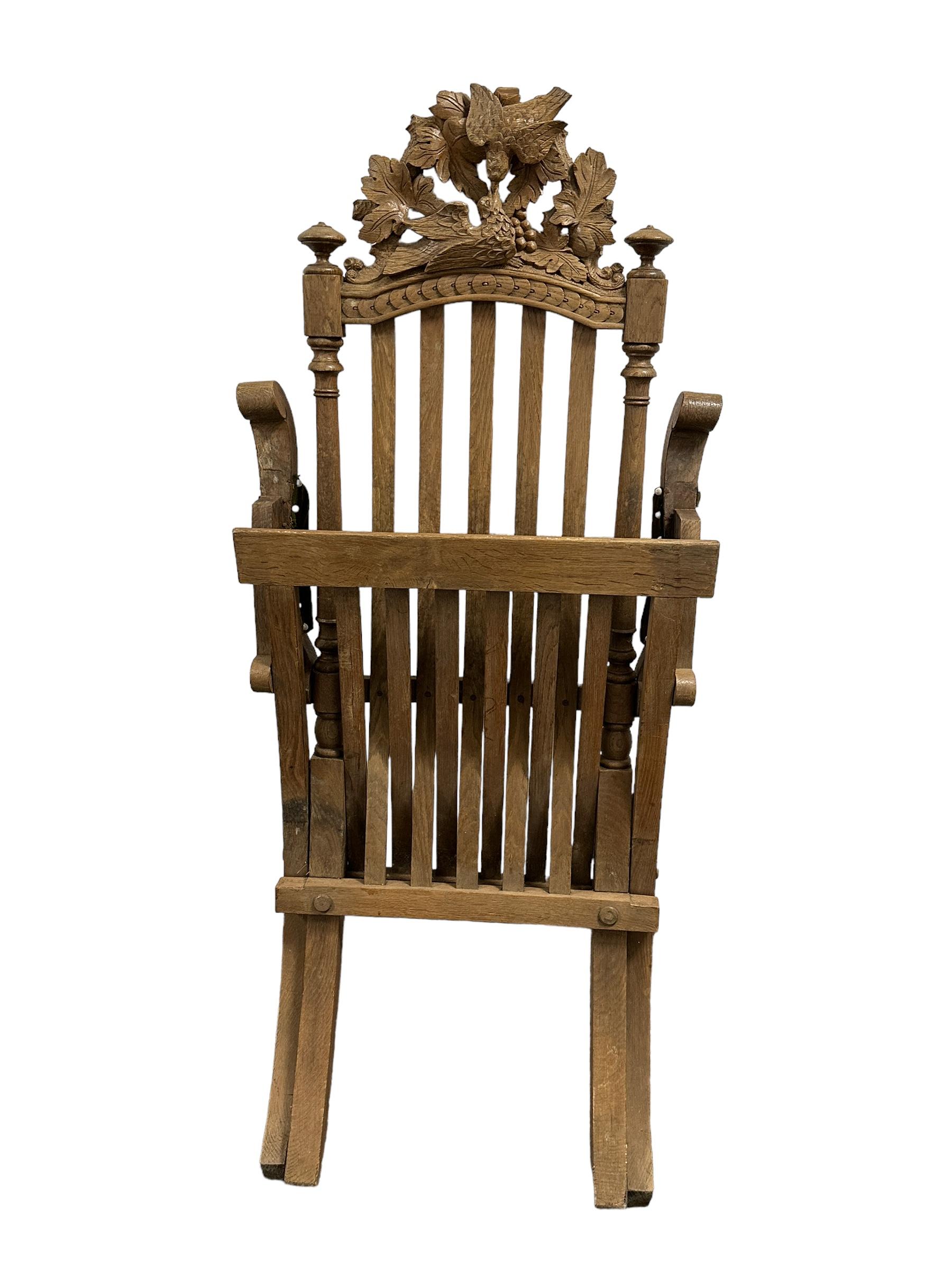 Antique Wooden Folding Chair, Black Forest Style carved Wood, 1910s For Sale 4