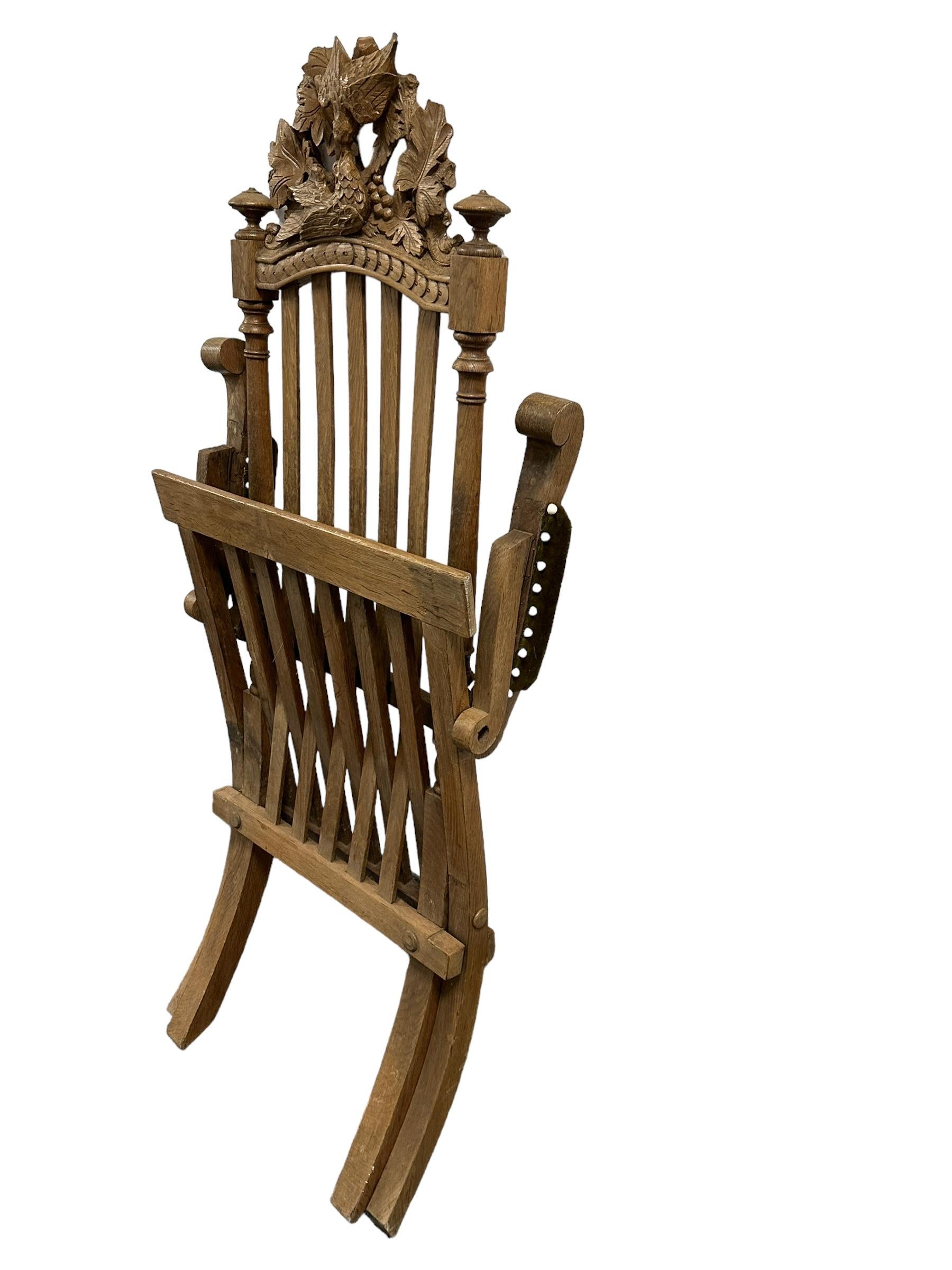 Antique Wooden Folding Chair, Black Forest Style carved Wood, 1910s For Sale 5