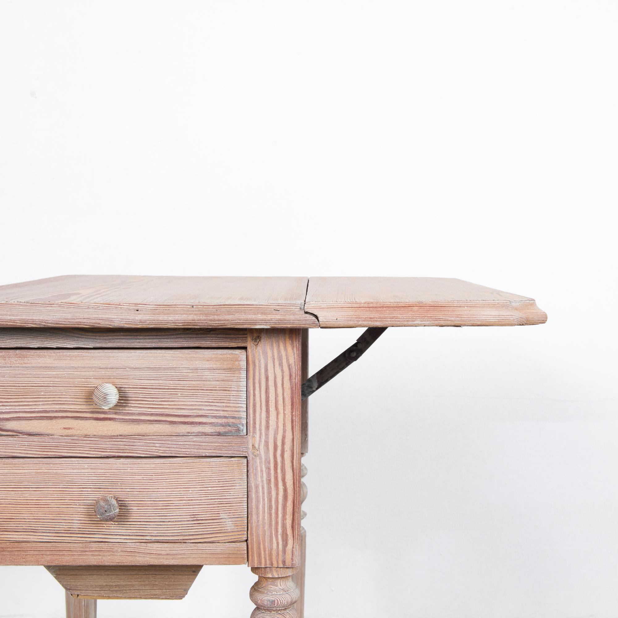 20th Century Antique Wooden Folding Table on Wheels