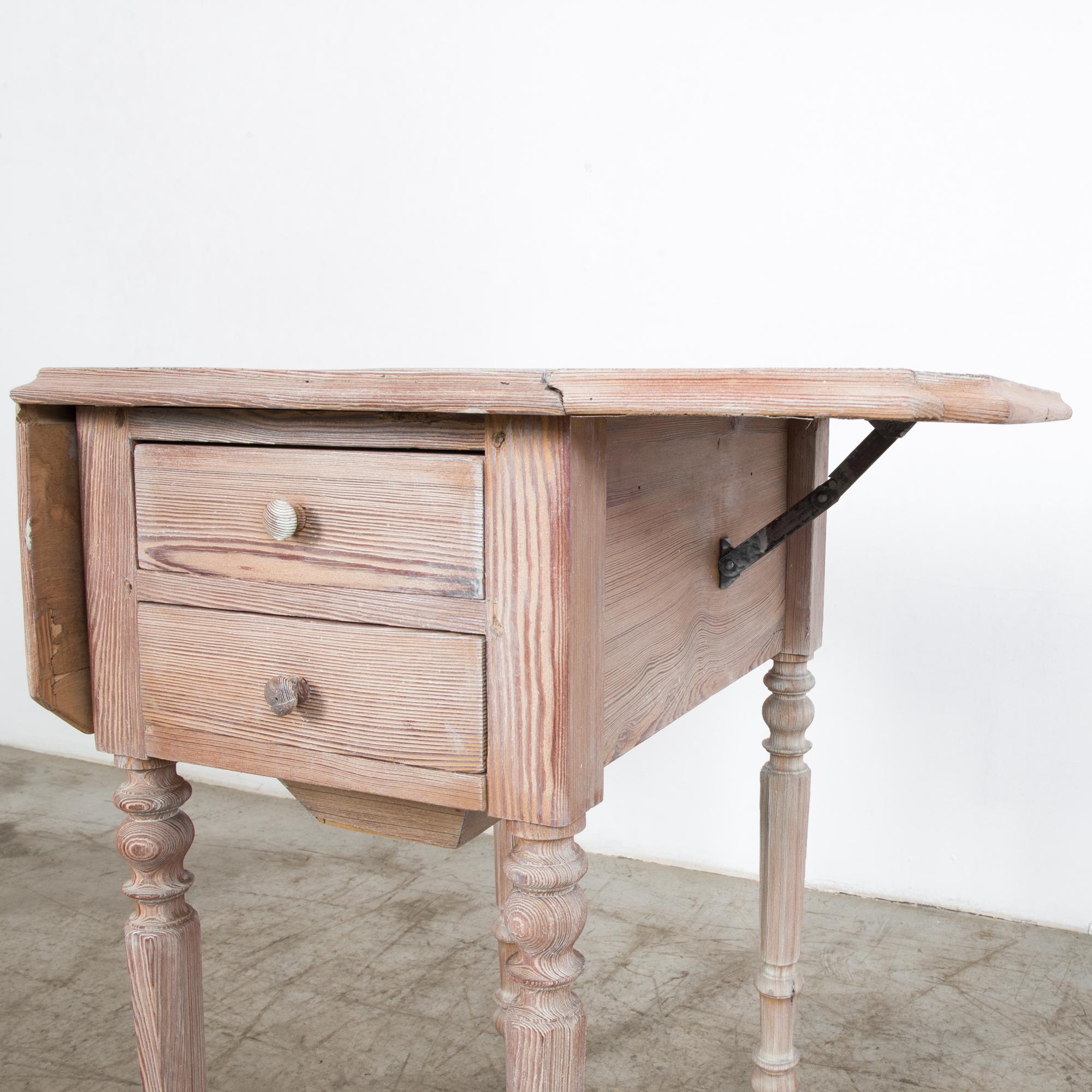 Pine Antique Wooden Folding Table on Wheels
