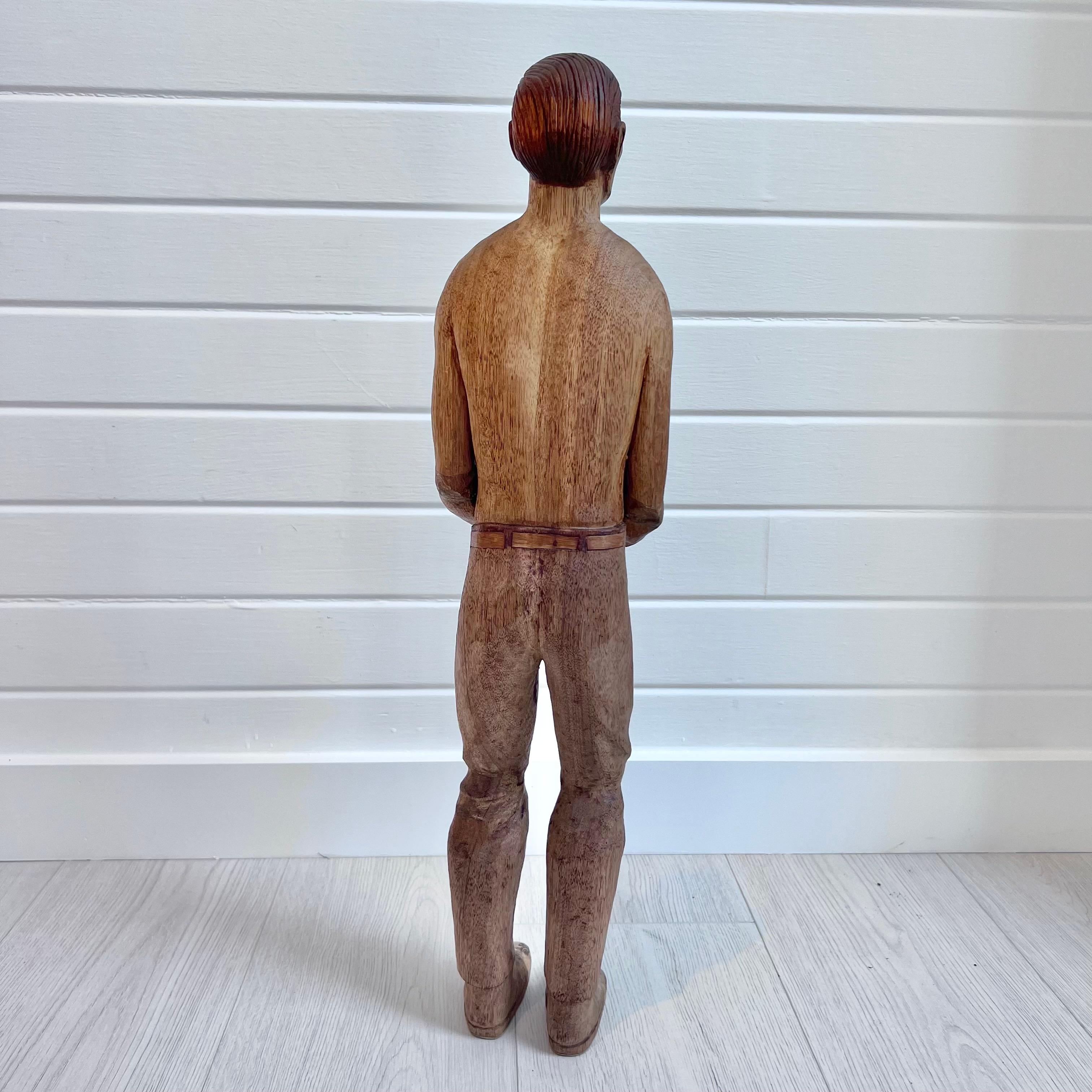 Américain Figurine masculine ancienne en bois, début du 20e siècle USA en vente