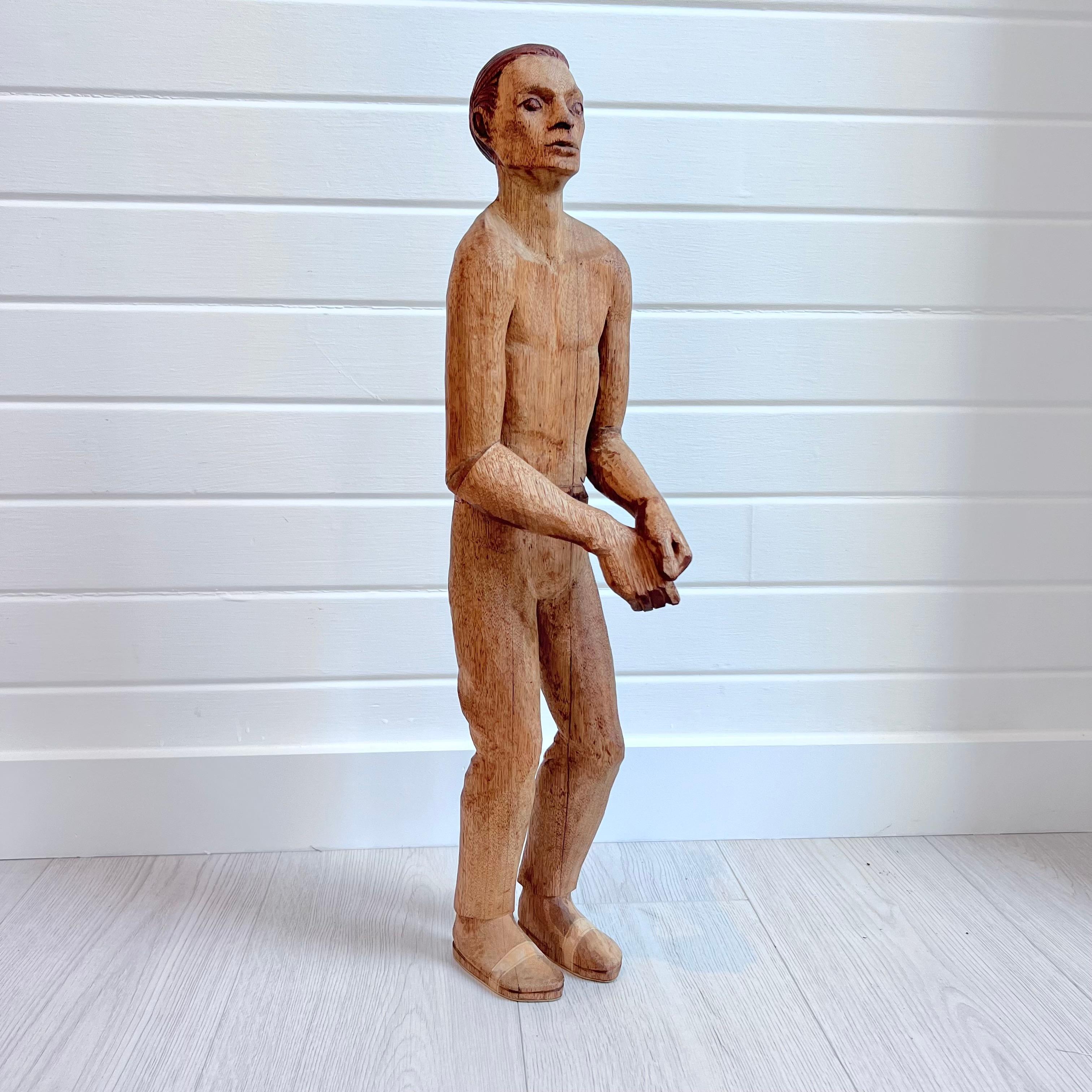 Antique Wooden Folk Art Male Figure, Early 20th century USA In Good Condition For Sale In Los Angeles, CA
