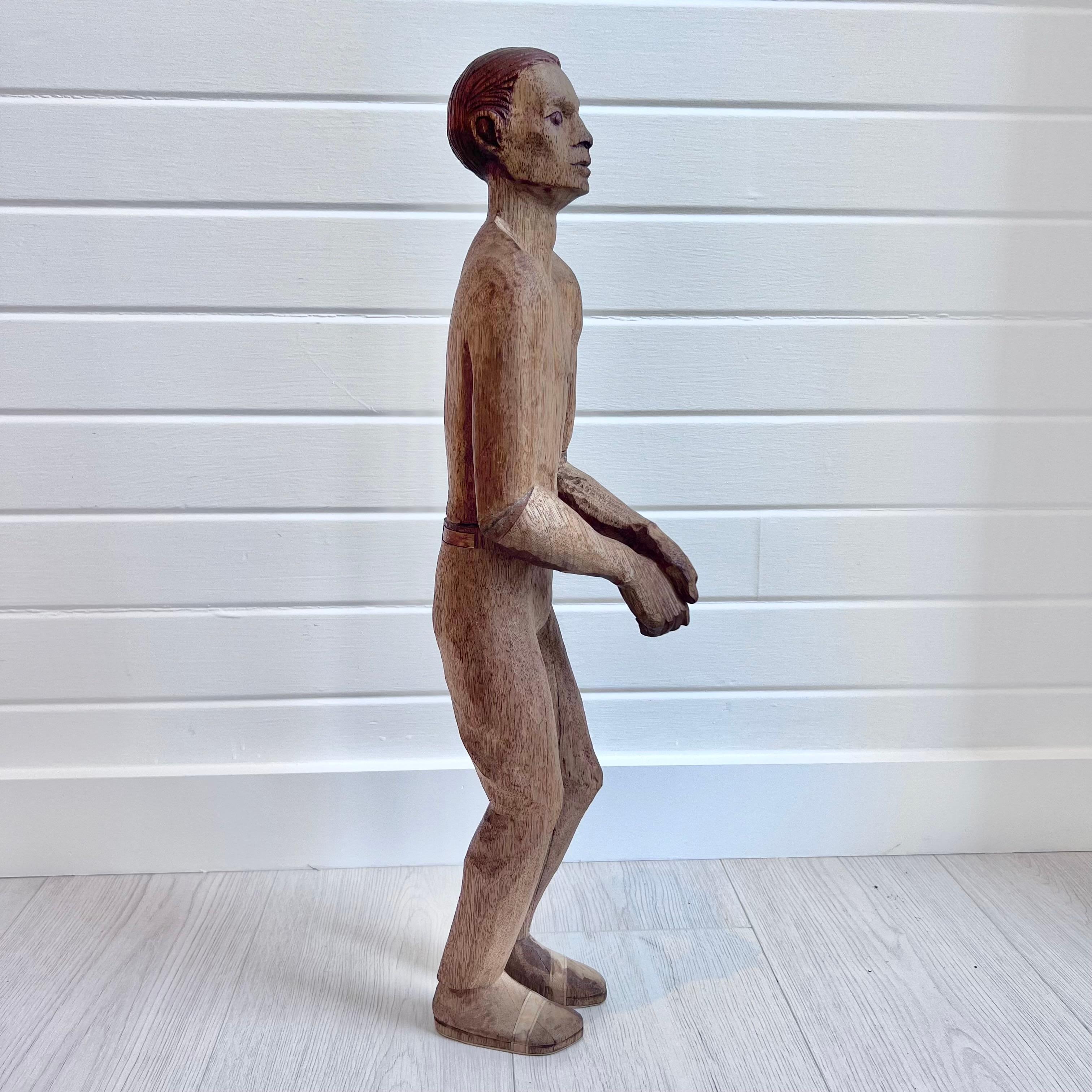 20th Century Antique Wooden Folk Art Male Figure, Early 20th century USA For Sale