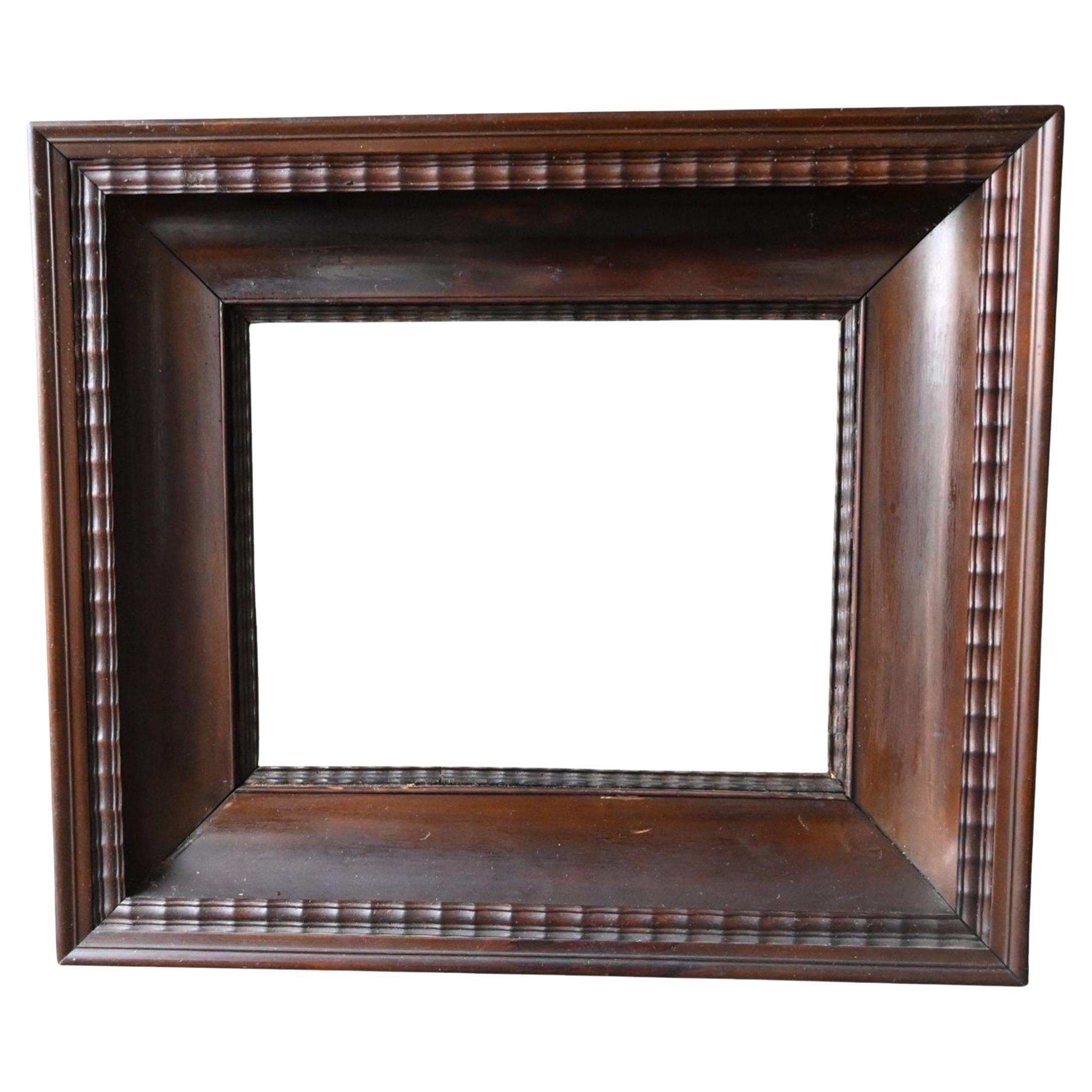 Antique Wooden Frame, 19th Century – 18×24 Cm – Brown Patina, Fluted Molding For Sale