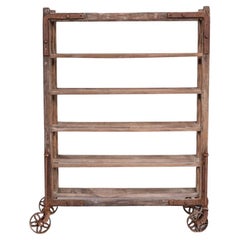 Antique Wooden French Bakers Trolley Shelving