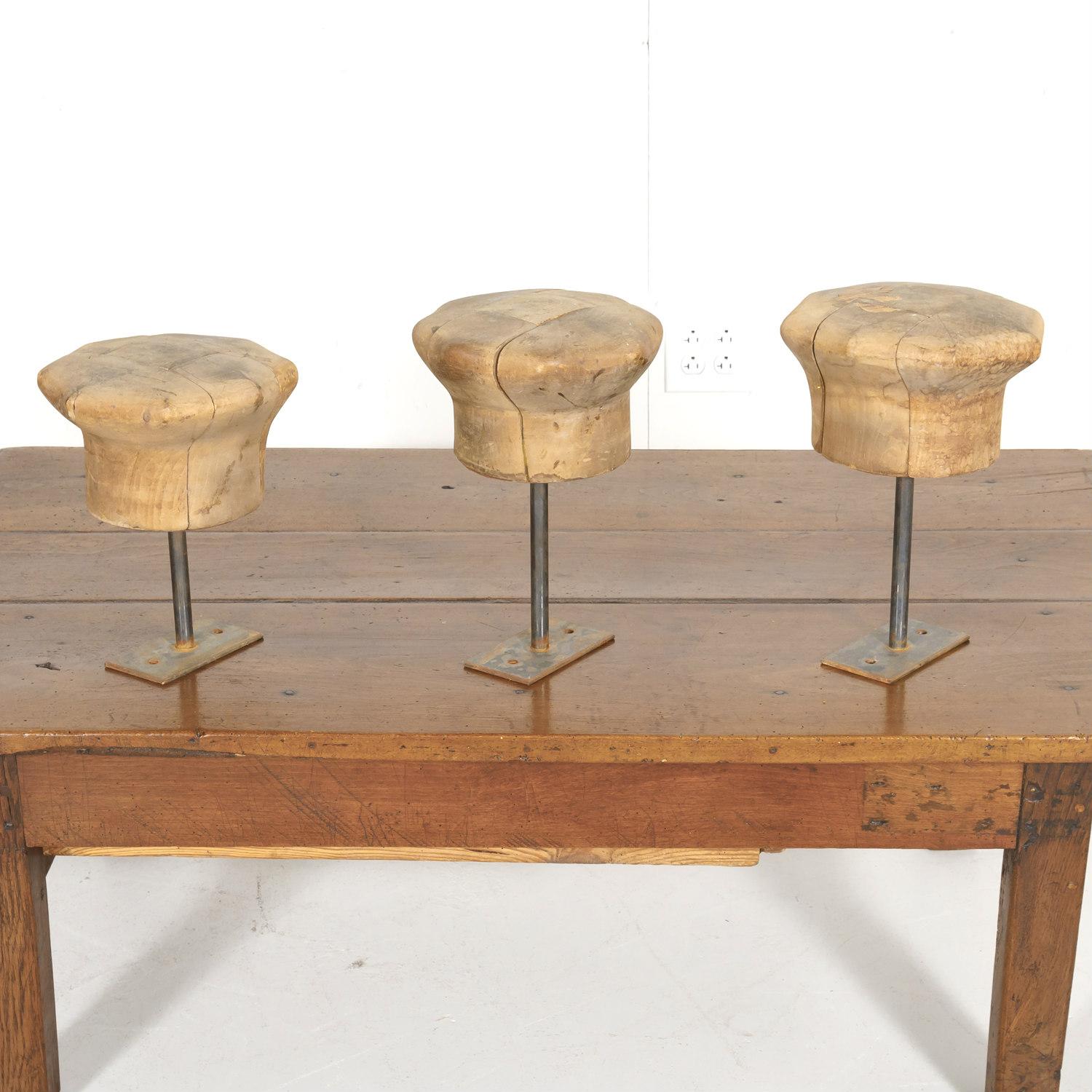 Antique Wooden French Hat Molds or Blocks, Set of 3 For Sale 3