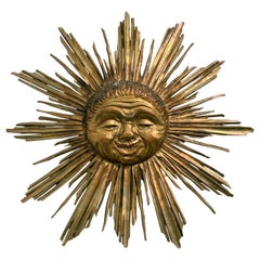 Antique Wooden Gilt Sunburst Face Plaque