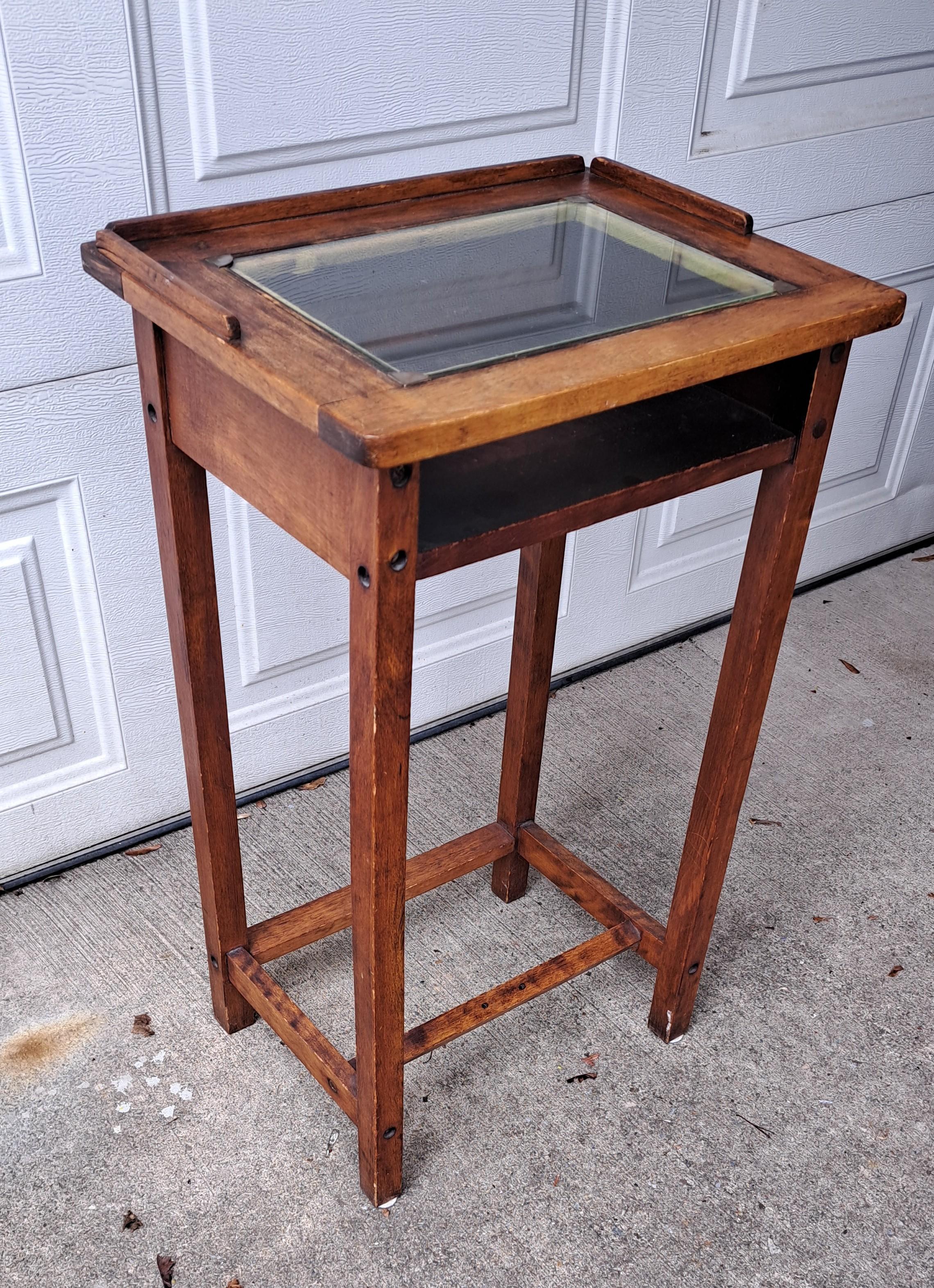 American Colonial Antique Wooden Glass and Brass Top Wash Stand For Sale