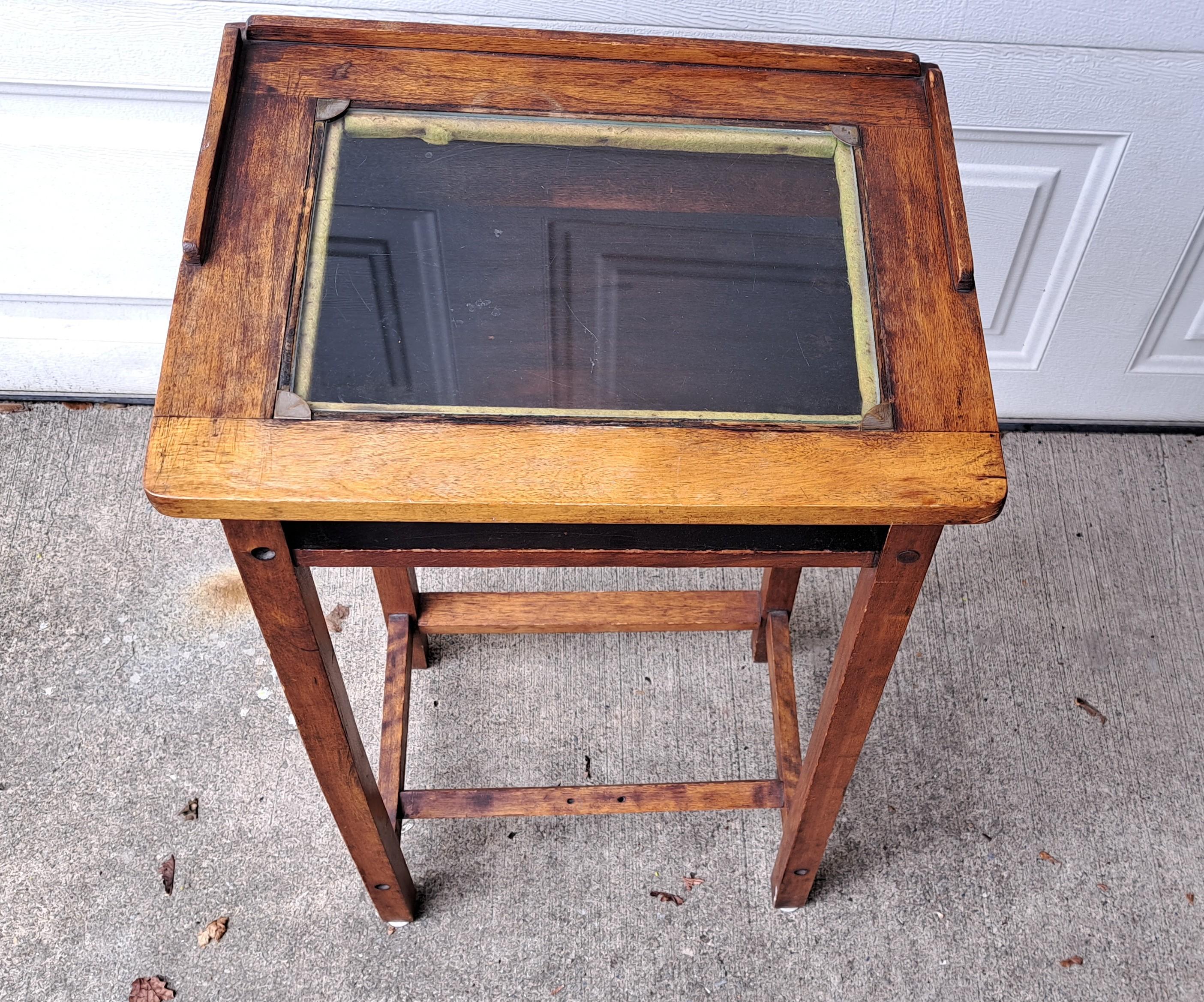 Antique Wooden Glass and Brass Top Wash Stand In Good Condition For Sale In Weymouth, MA