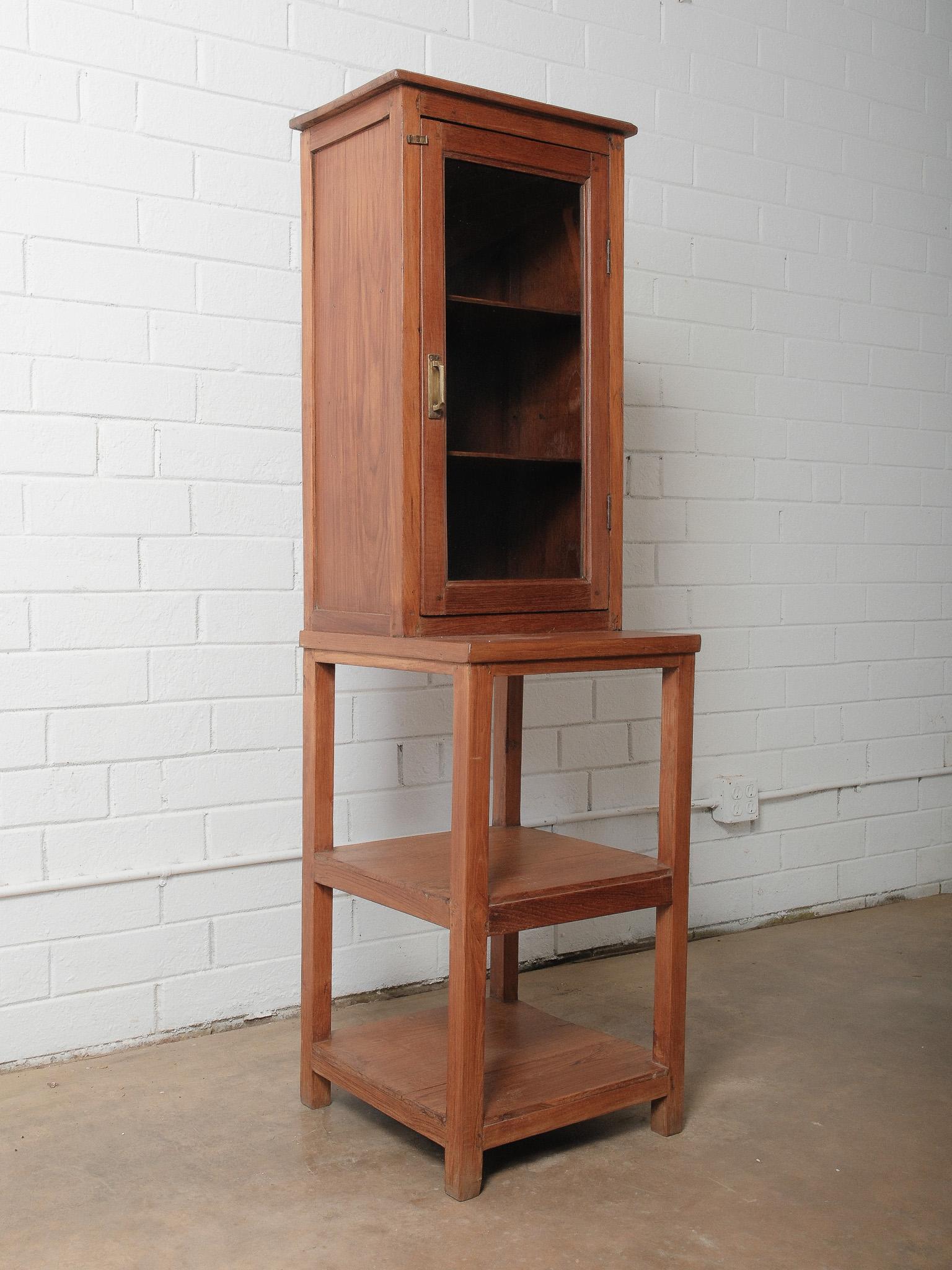 Rustic Wooden Glass-Front Cabinet Open Base Display Cabinet For Sale