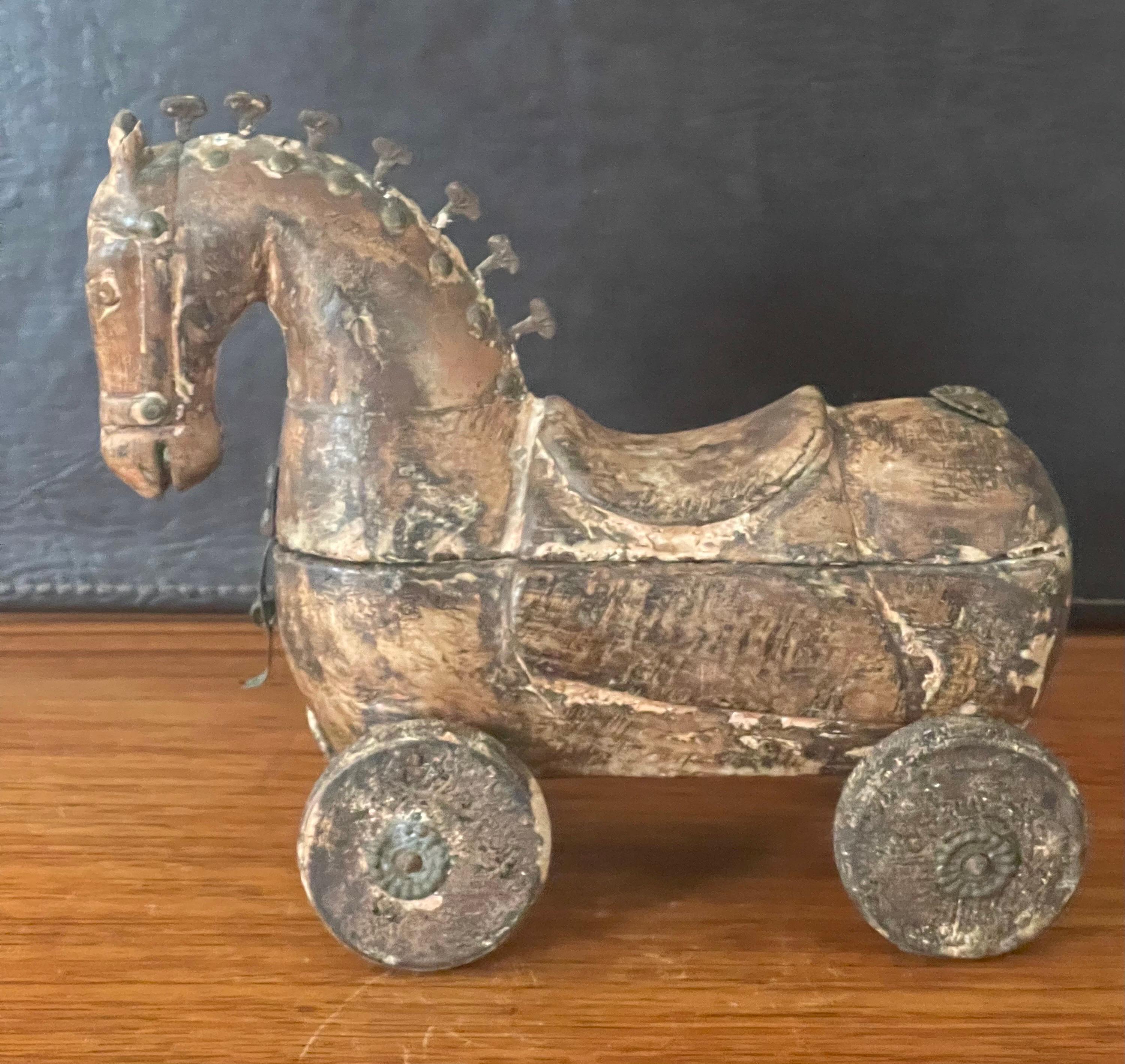 Antique Wooden Horse Pull Toy on Wheels 3