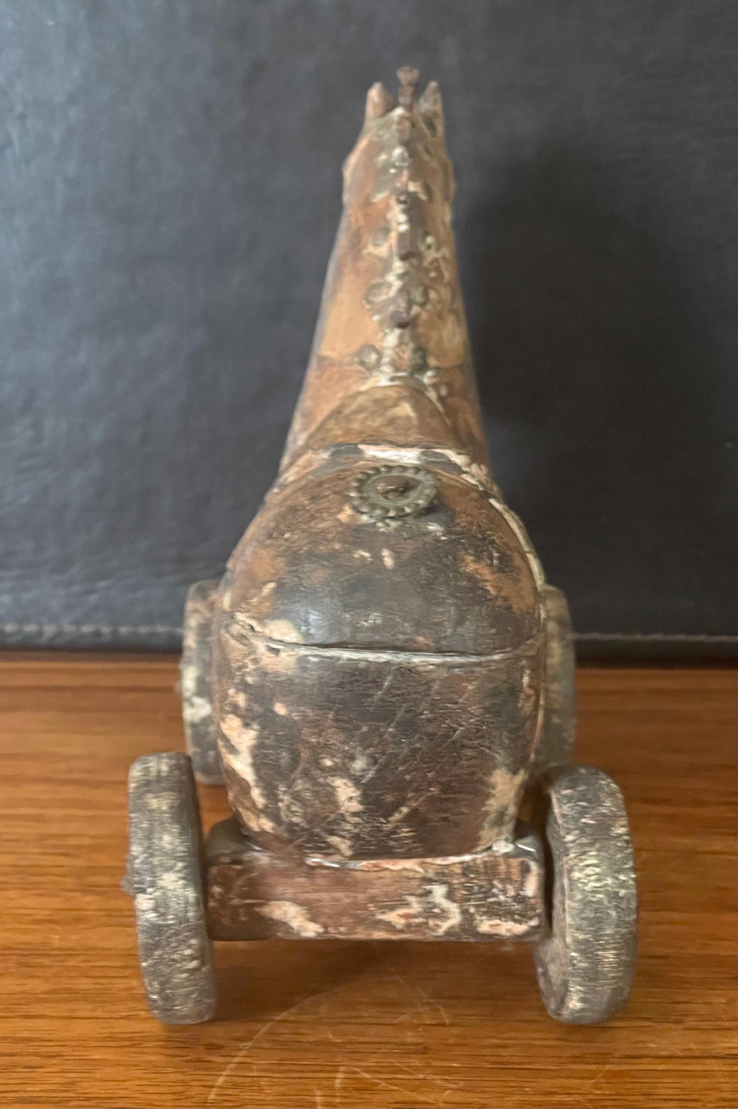 Antique Wooden Horse Pull Toy on Wheels 4
