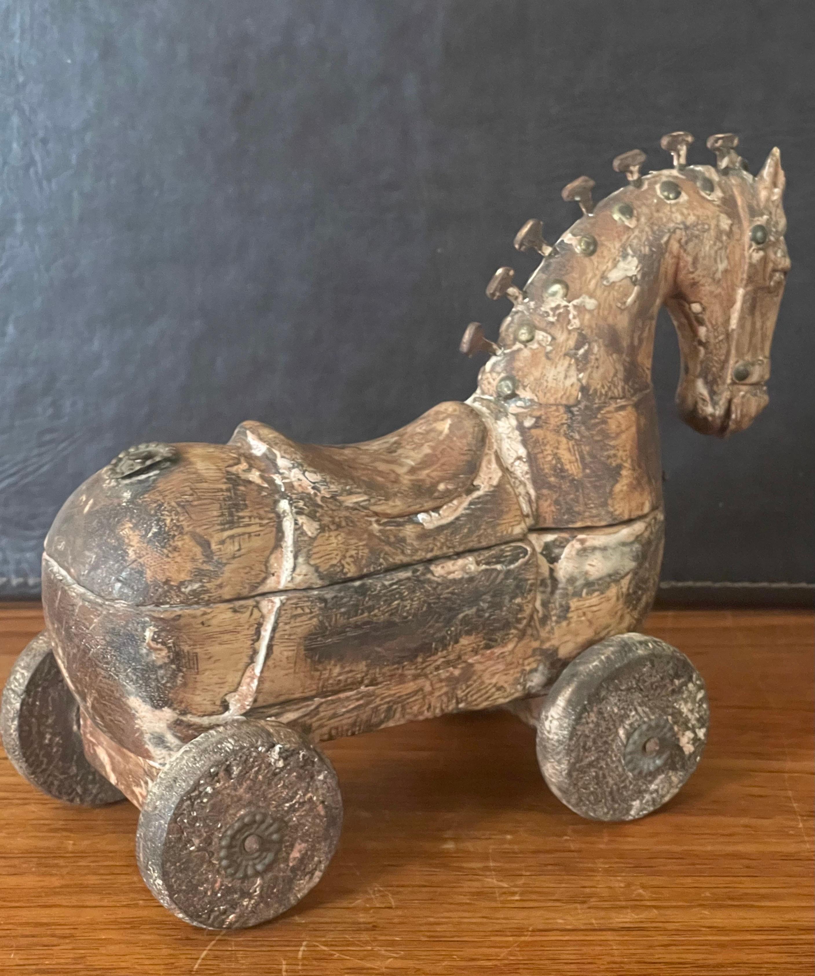 Antique Wooden Horse Pull Toy on Wheels 5