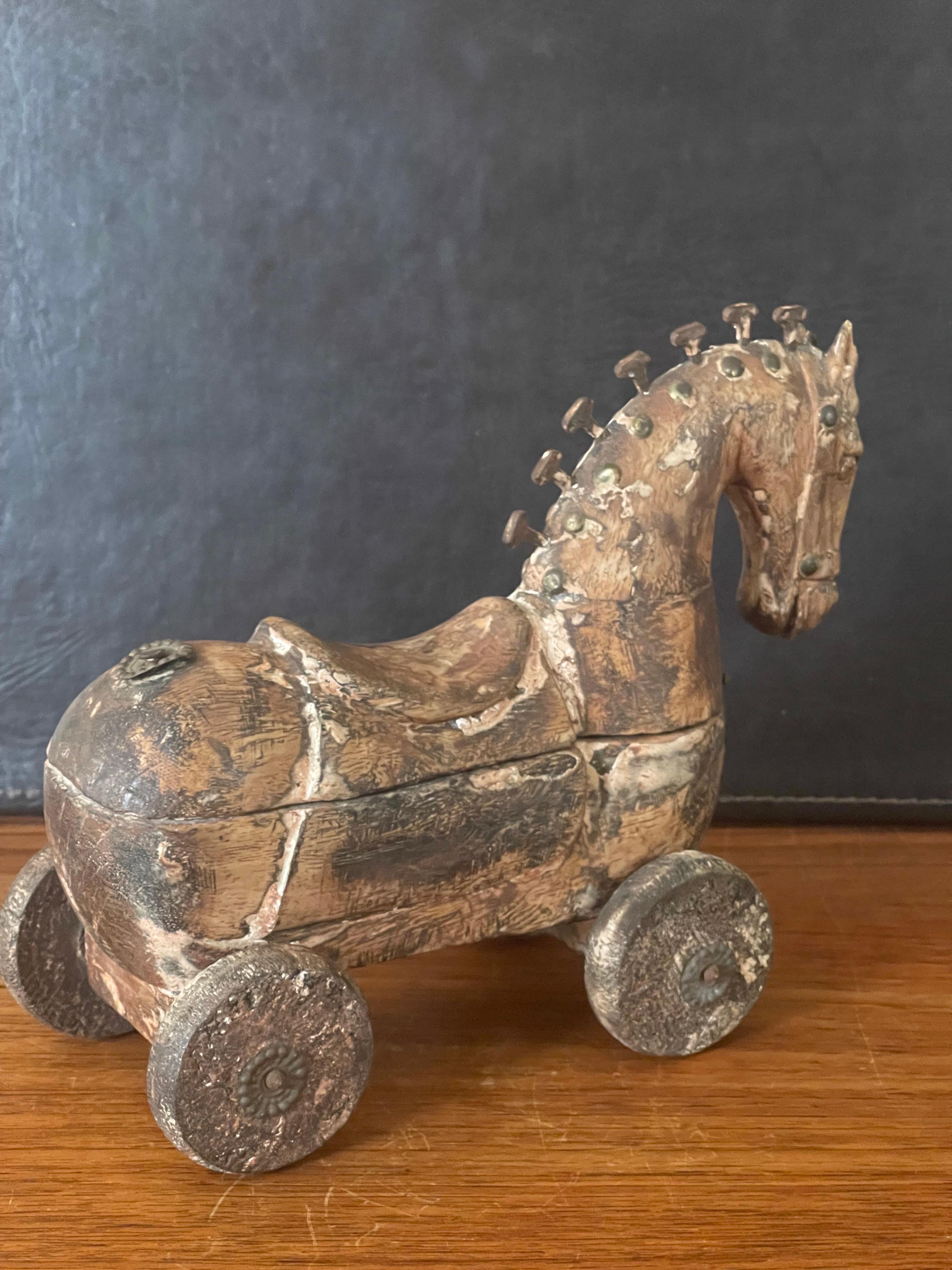 Antique Wooden Horse Pull Toy on Wheels 7