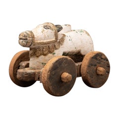 Antique wooden Indian Nandi Bull from India