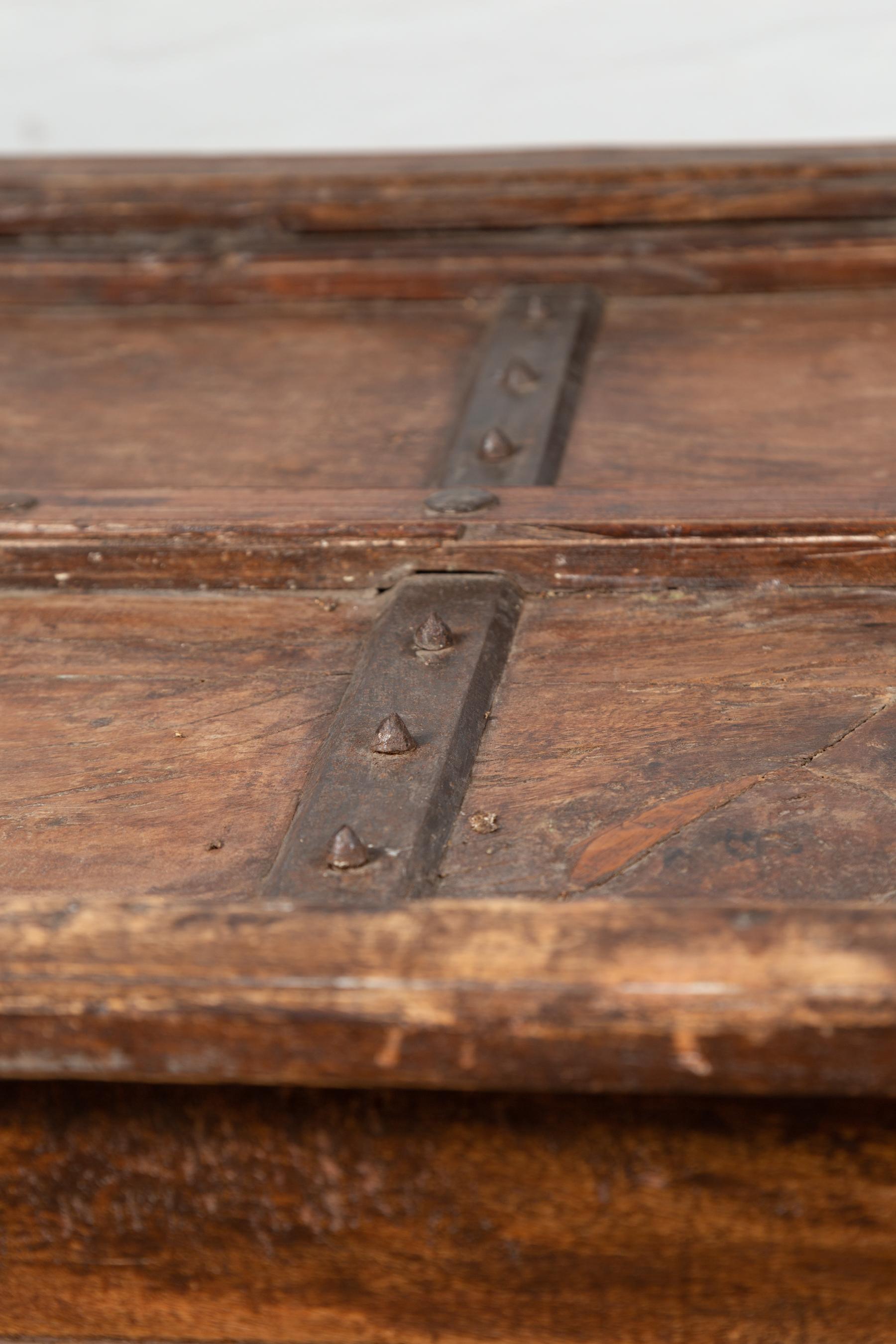 Antique Wooden Indian Palace Door Made into a Coffee Table with Iron Braces 7