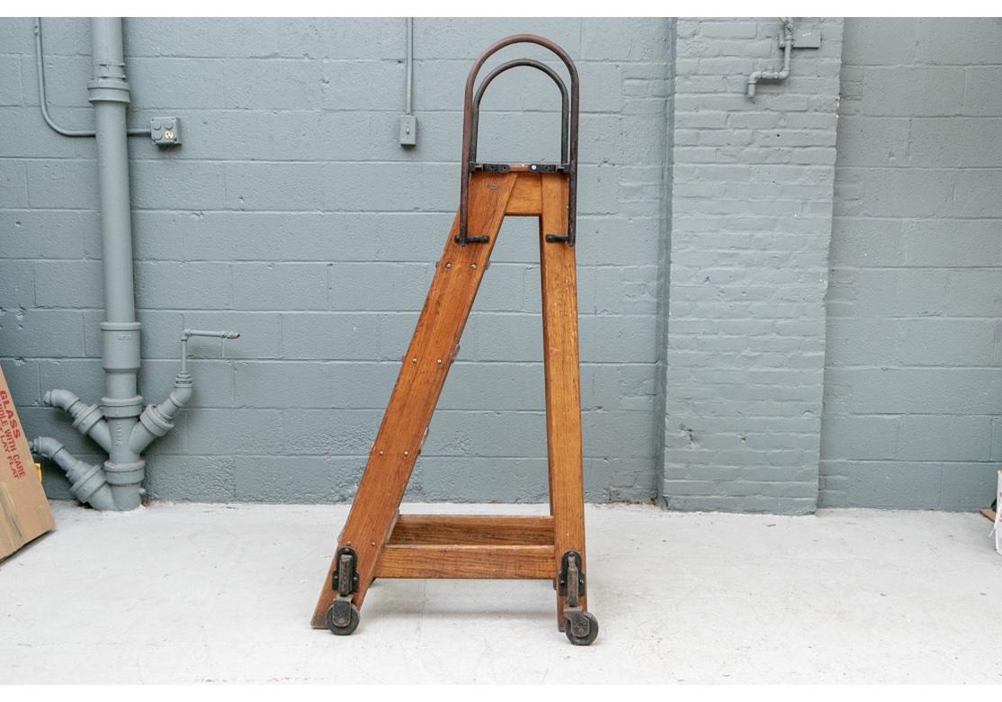 20th Century Antique Wooden Industrial Ladder with Iron Handles by Putnam & Co., New York No