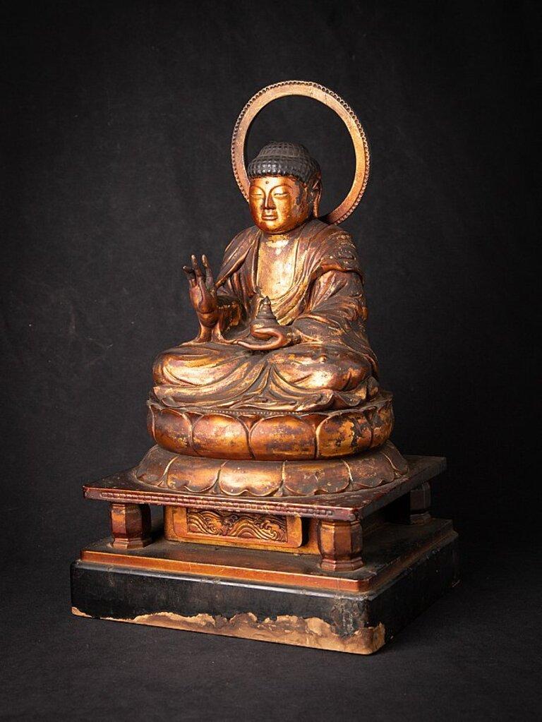 Antiker japanischer Buddha aus Holz aus Japan im Zustand „Gut“ im Angebot in DEVENTER, NL
