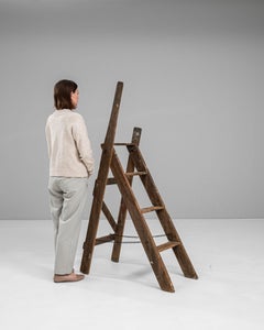 Antique Wooden Ladder from France, 20th Century, Brown Wood Finish