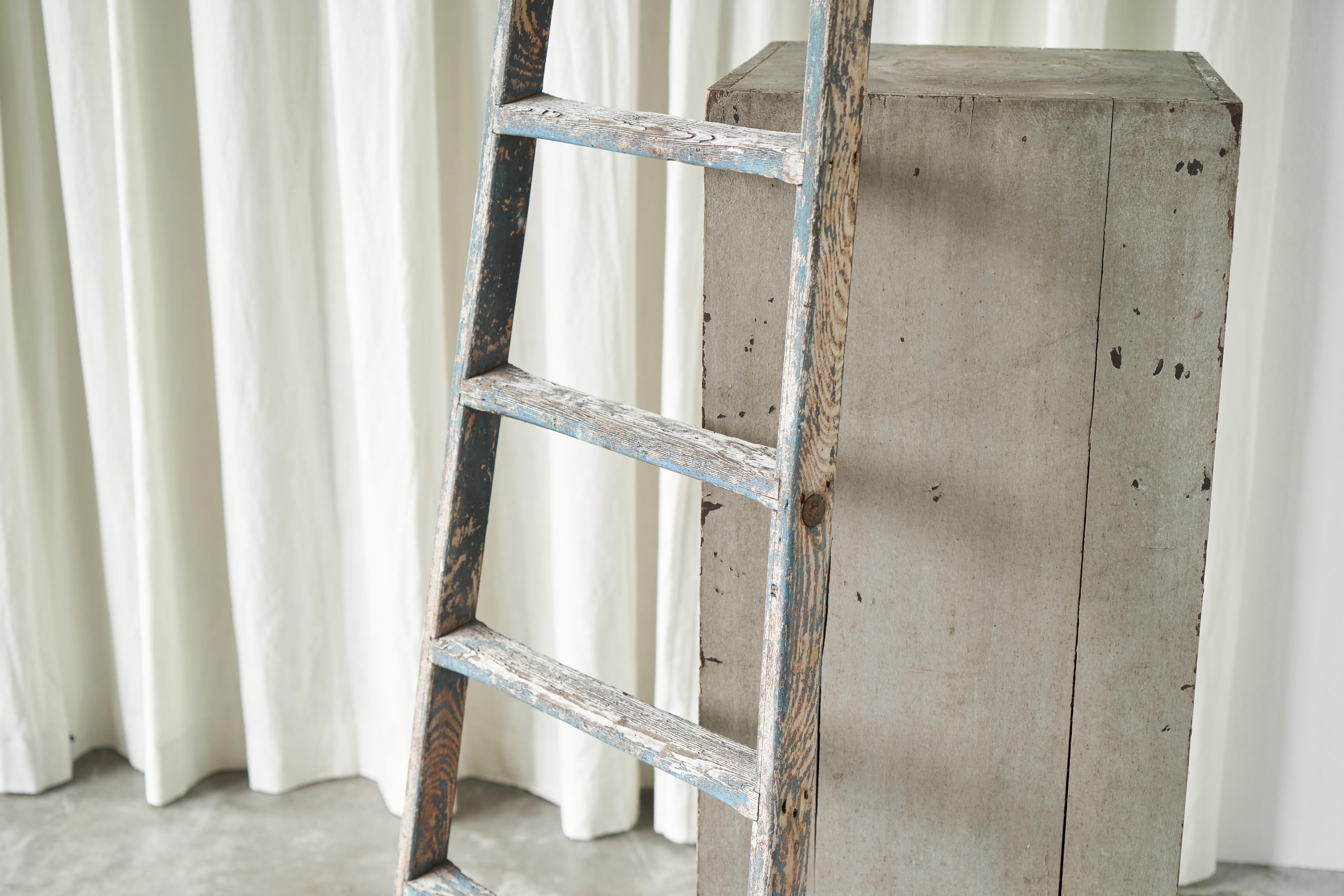 French Provincial Antique Wooden Ladder in Beautifully Weathered Paint - 2 available For Sale