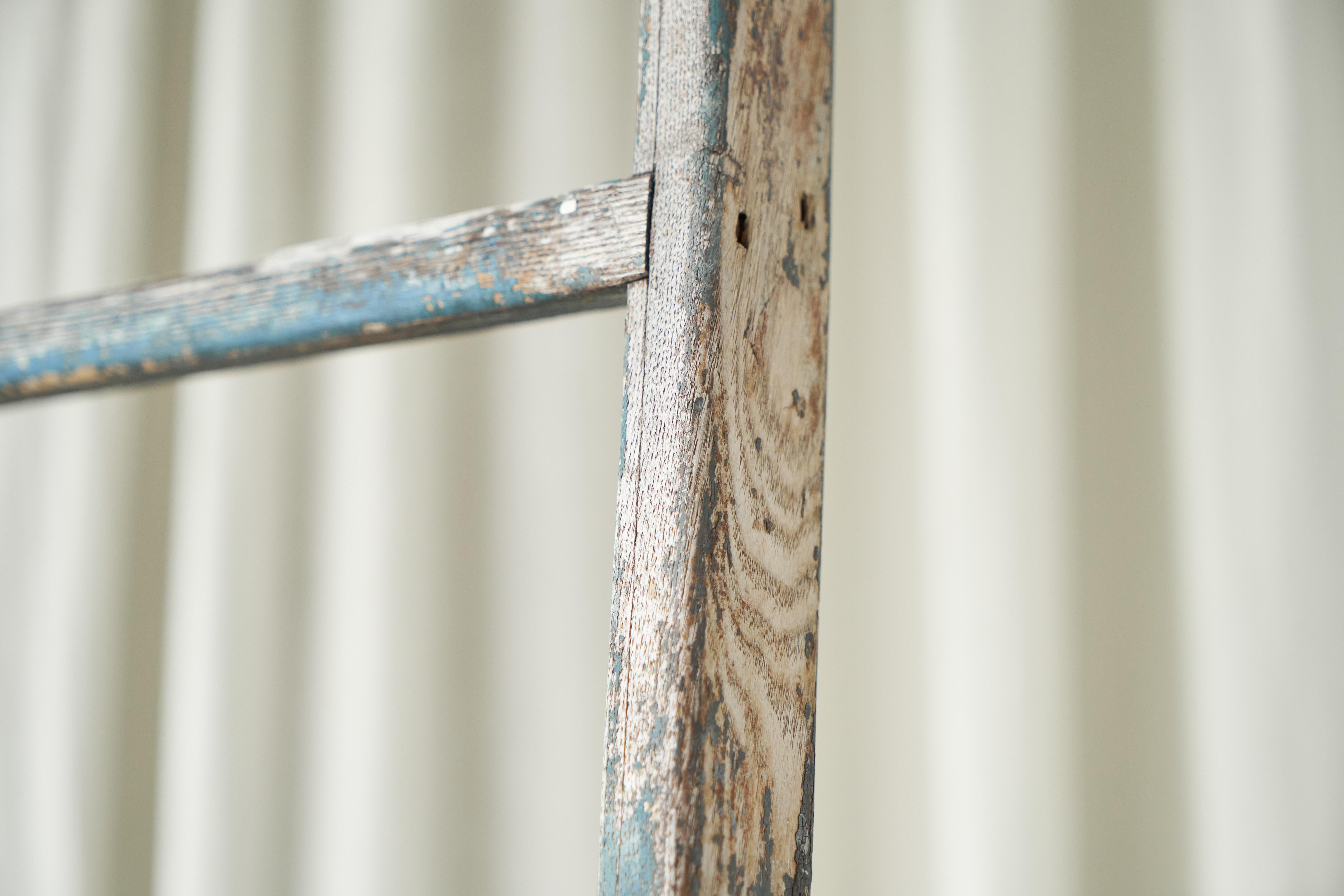 French Antique Wooden Ladder in Beautifully Weathered Paint - 2 available For Sale