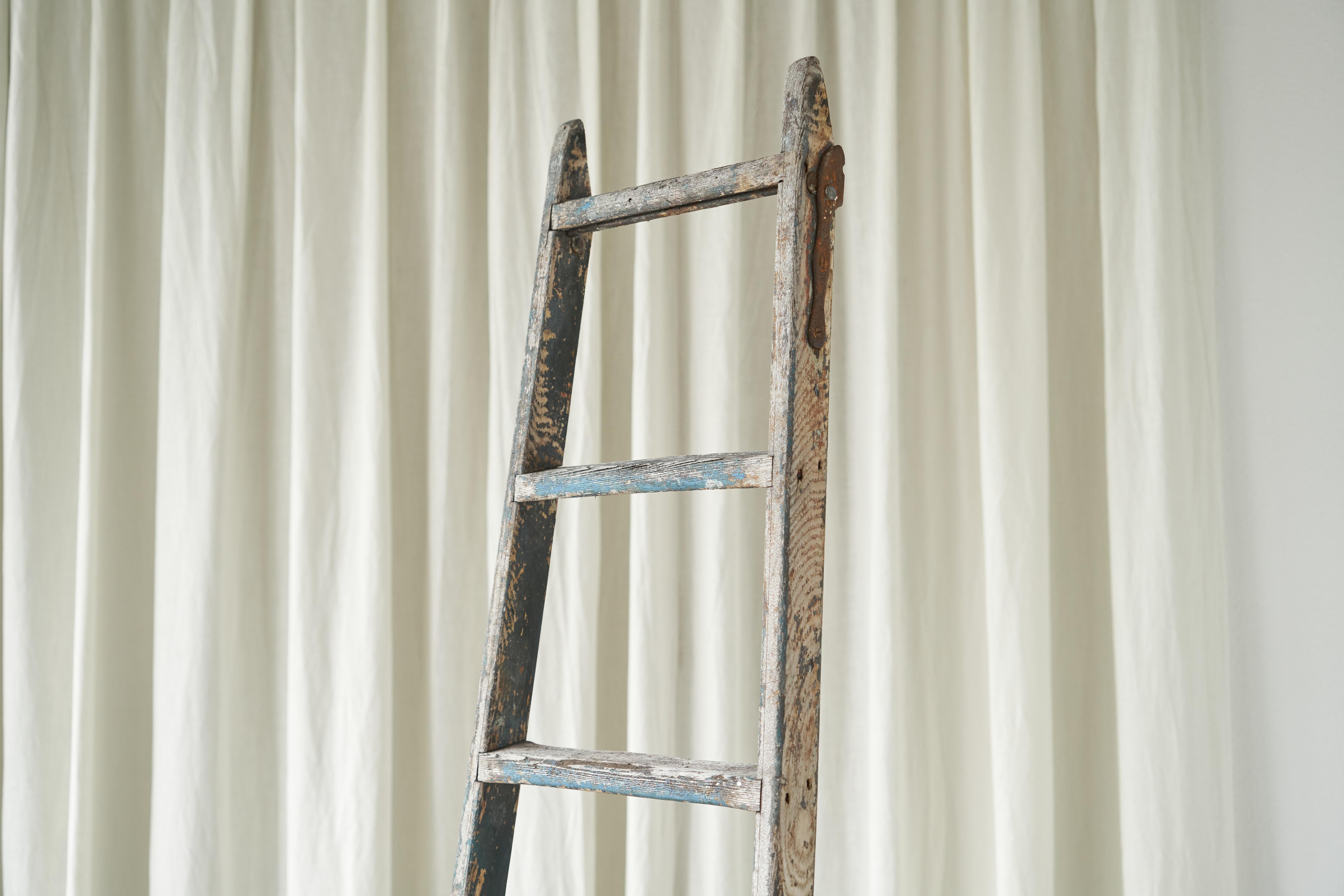 Hand-Crafted Antique Wooden Ladder in Beautifully Weathered Paint - 2 available For Sale