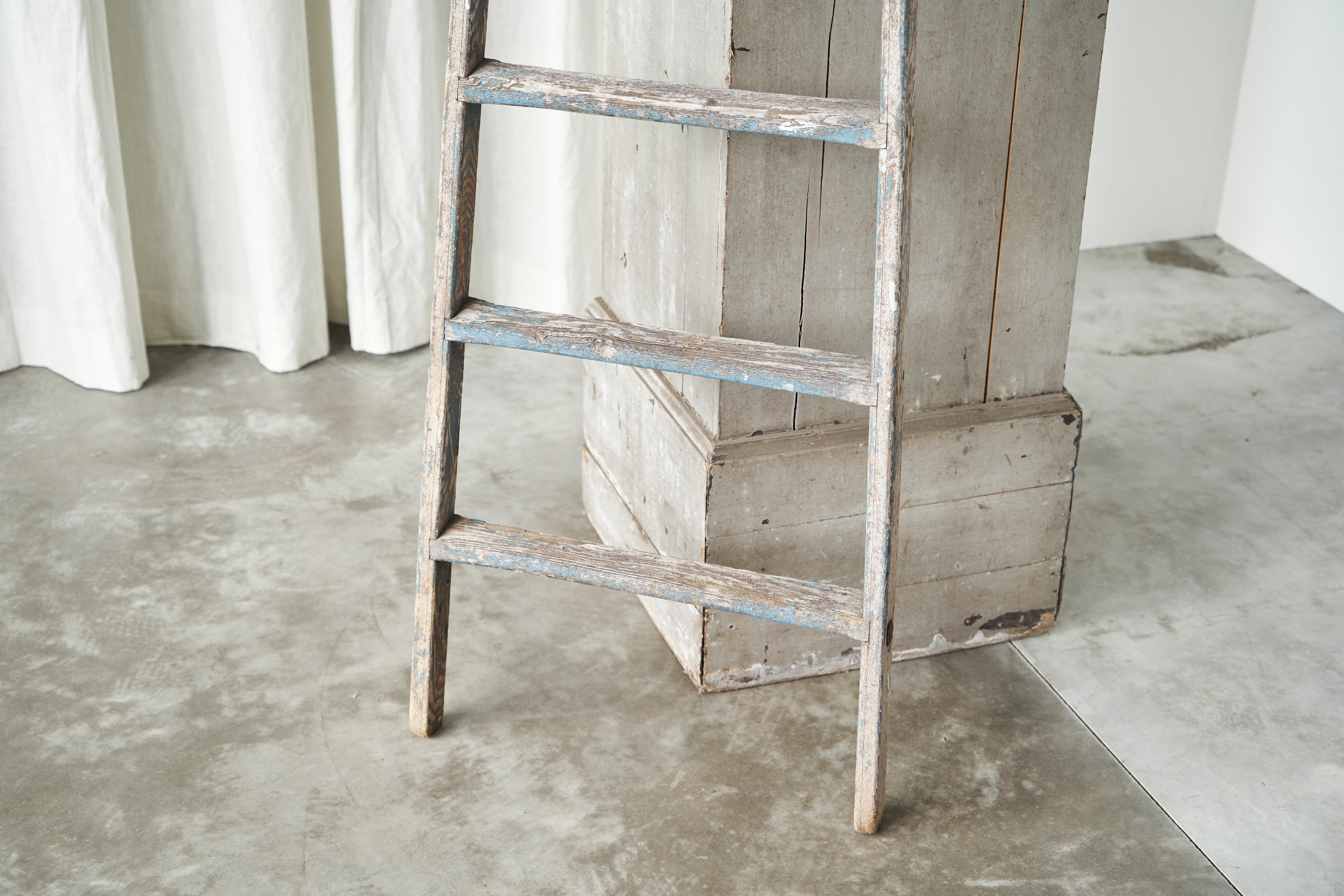 20th Century Antique Wooden Ladder in Beautifully Weathered Paint - 2 available For Sale