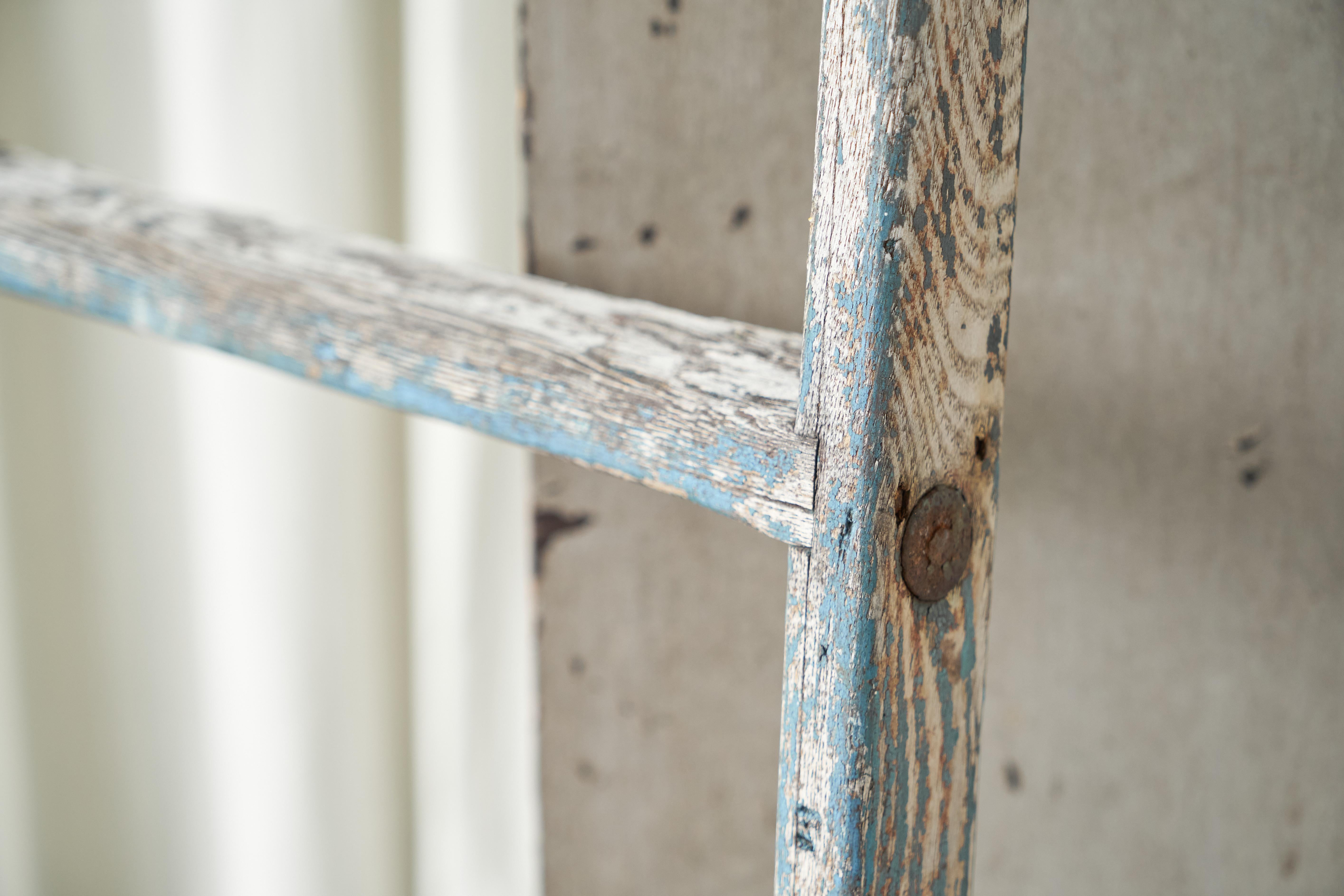 Antique Wooden Ladder in Beautifully Weathered Paint - 2 available For Sale 1