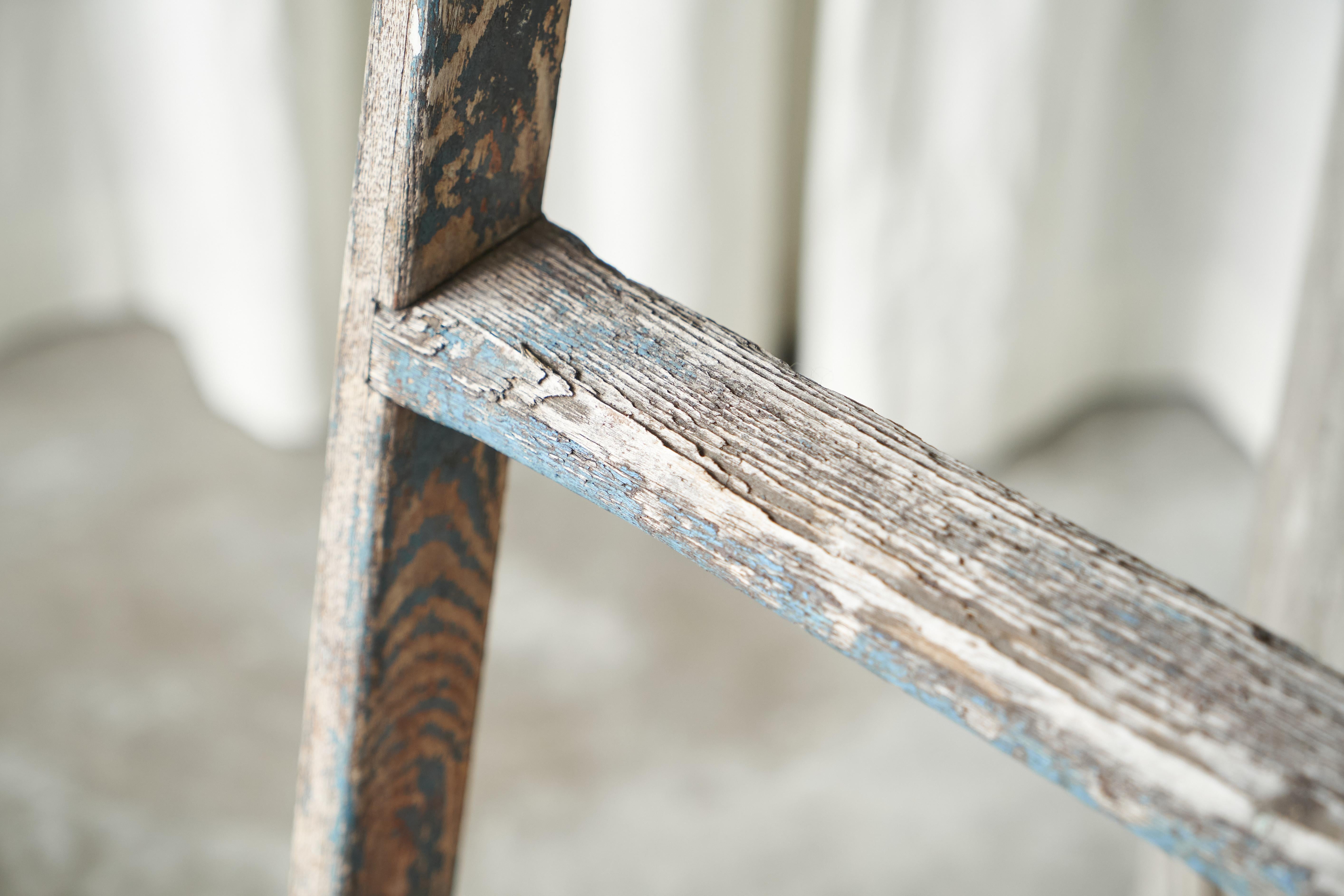 Antique Wooden Ladder in Beautifully Weathered Paint - 2 available For Sale 2