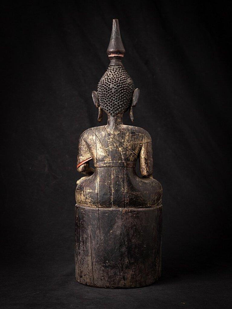 Antique Wooden Laos Buddha Statue from Laos In Good Condition In DEVENTER, NL