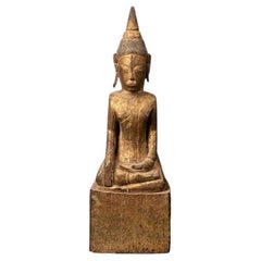 Antike Buddha-Statue aus Holz aus Laos aus Laos