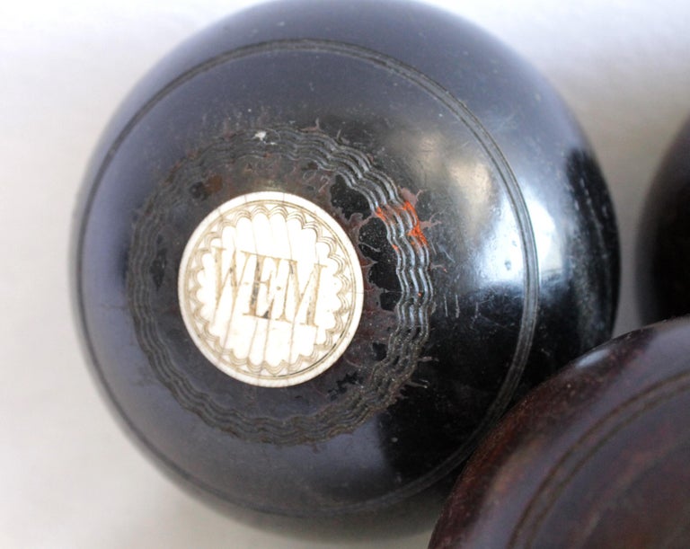 Antique Wooden Lawn Bowling Balls with Monograms at 1stDibs