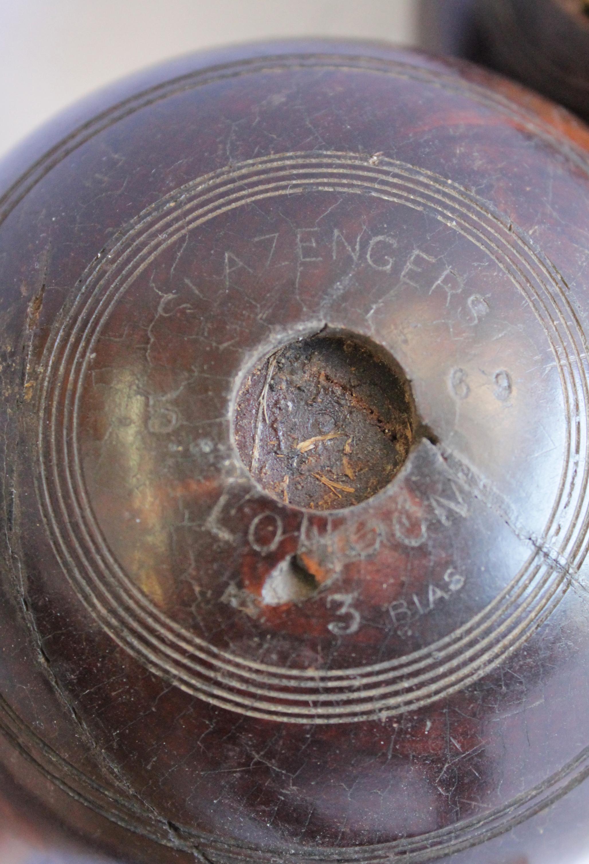 20th Century Antique Wooden Lawn Bowling Balls with Monograms