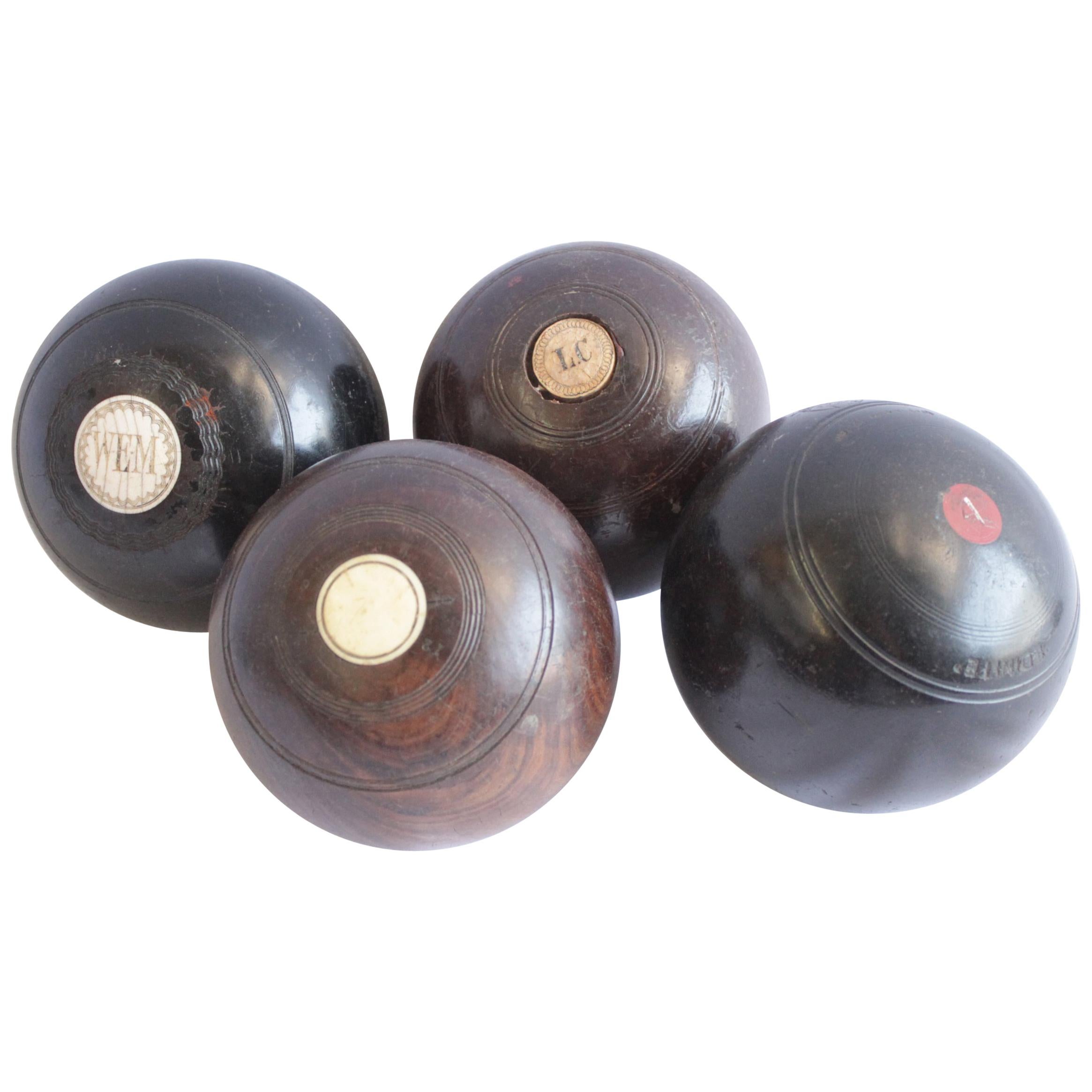 Antique Wooden Lawn Bowling Balls with Monograms