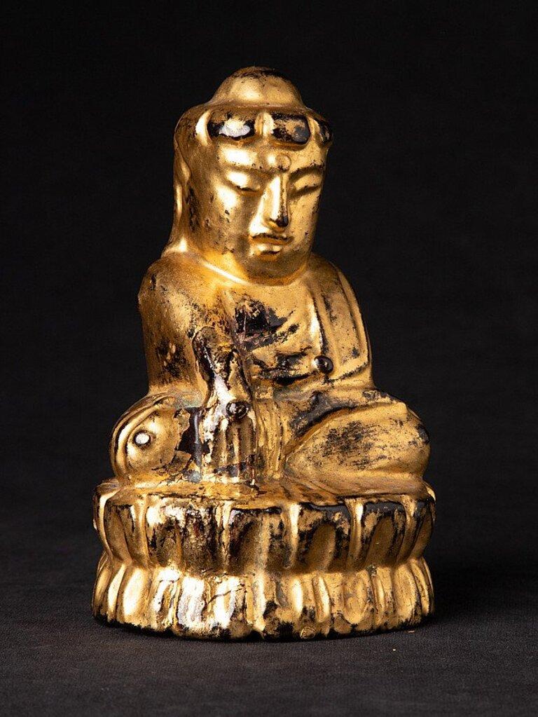 Antique Wooden Lotus Buddha Statue from Burma For Sale at 1stDibs