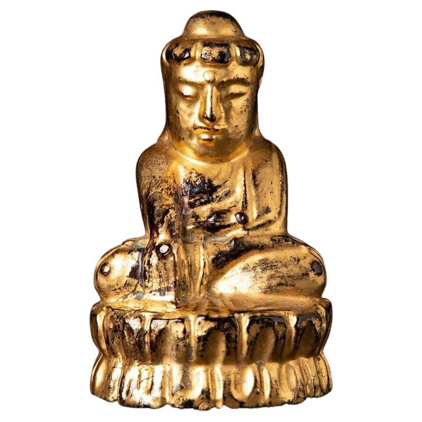 Antike Lotus-Buddha-Statue aus Holz aus Birma